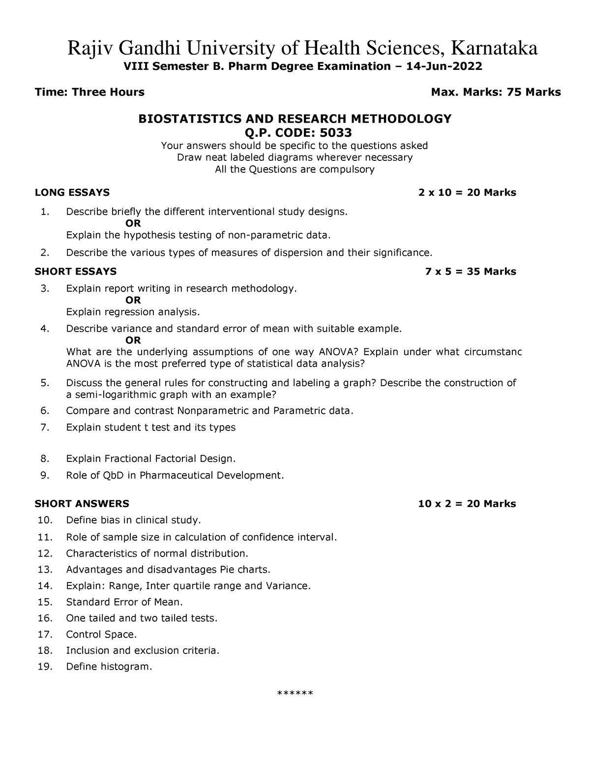 Biostatistics & Research Methodology - VIII Semester B. Pharm Degree ...