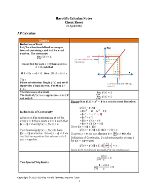 Calc3 cheat sheet onesheet - Derivatives D x ex ex Dx sin(x) cos(x) Dx ...