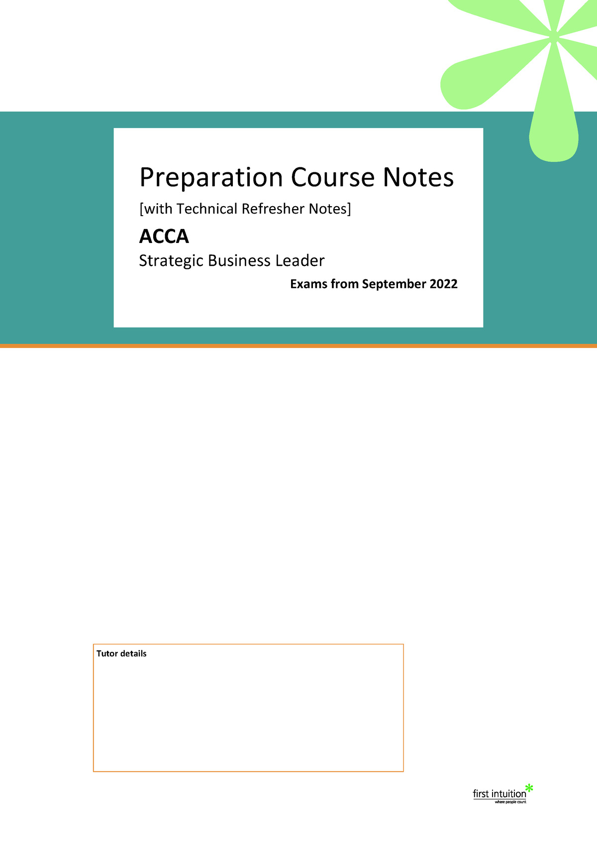 ACCA SBL Course Notes - Tutor Details Preparation Course Notes [with ...