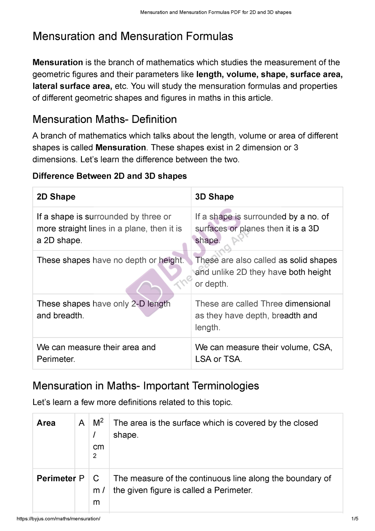 Mensuration And Mensuration Formulas PDF - Mensuration And Mensuration ...