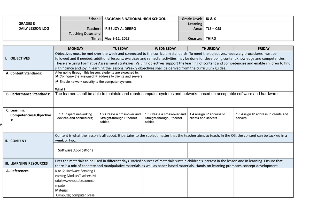 DLL-3rd quarter - GRADES 8 DAILY LESSON LOG School: BAYUGAN 3 NATIONAL ...