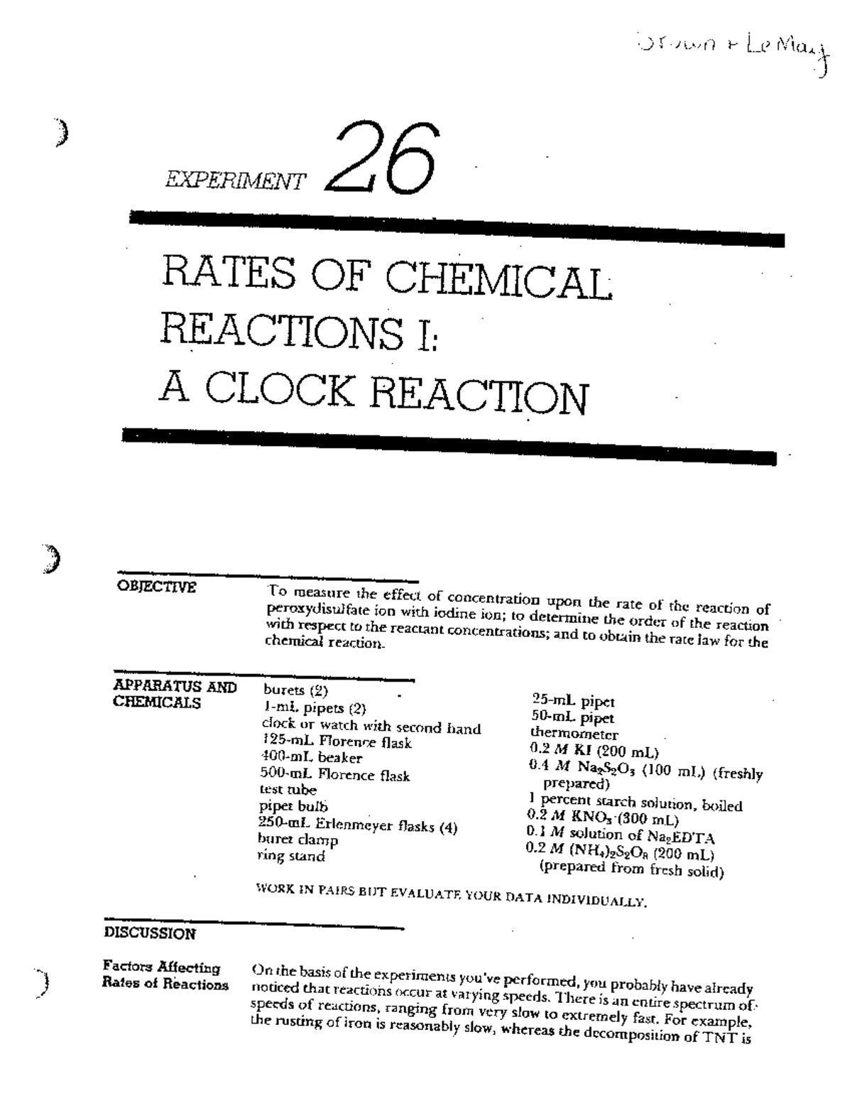 Lab 9Rates of Reaction ) FXPEPJMEJVT 6 RATES OF CHEMICAL REACTIONS I A CLOCK REAC’I’ION