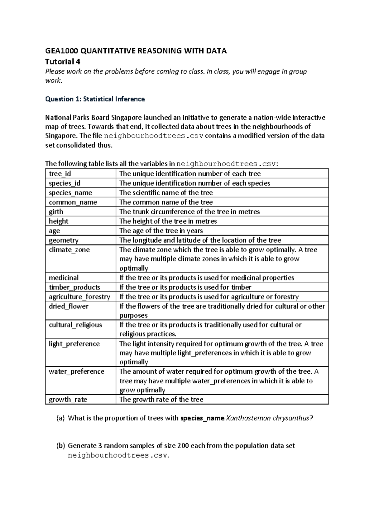 Tutorial 4 - Asd - GEA1000 QUANTITATIVE REASONING WITH DATA Tutorial 4 ...