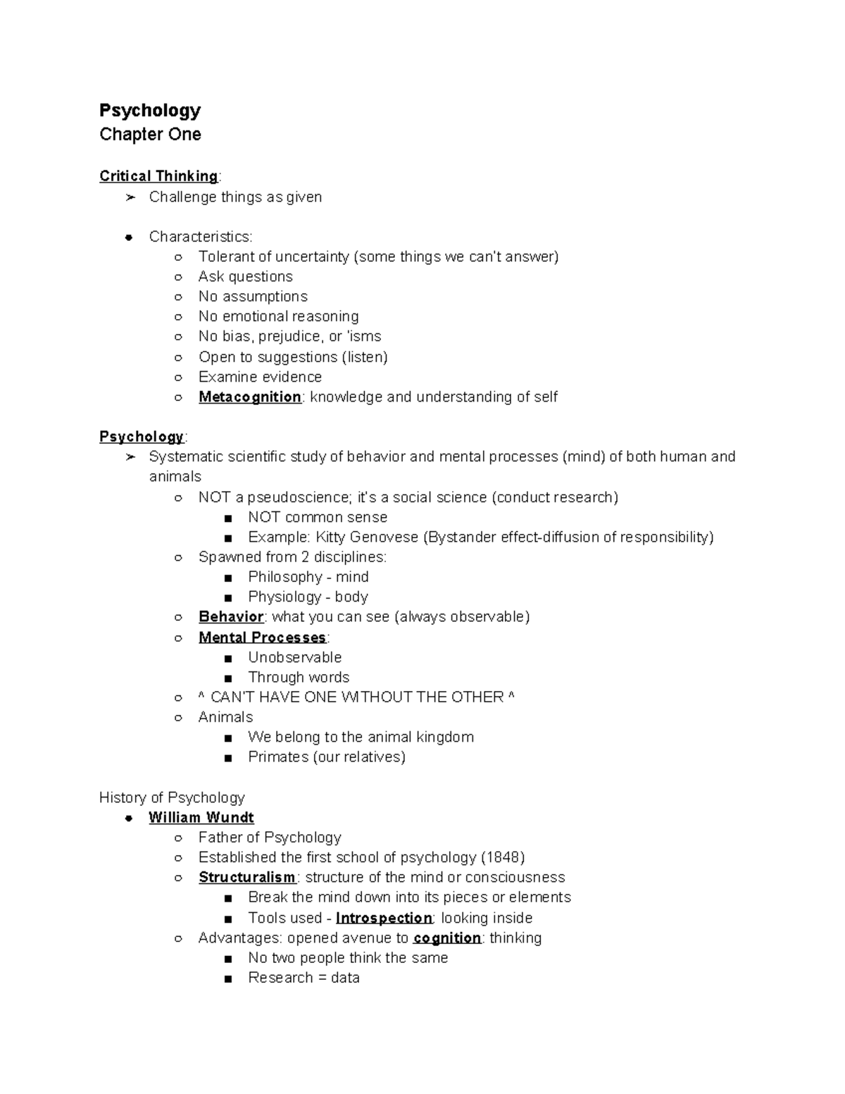 Chapter 1 Psych - Psychology Chapter One Critical Thinking: Challenge ...