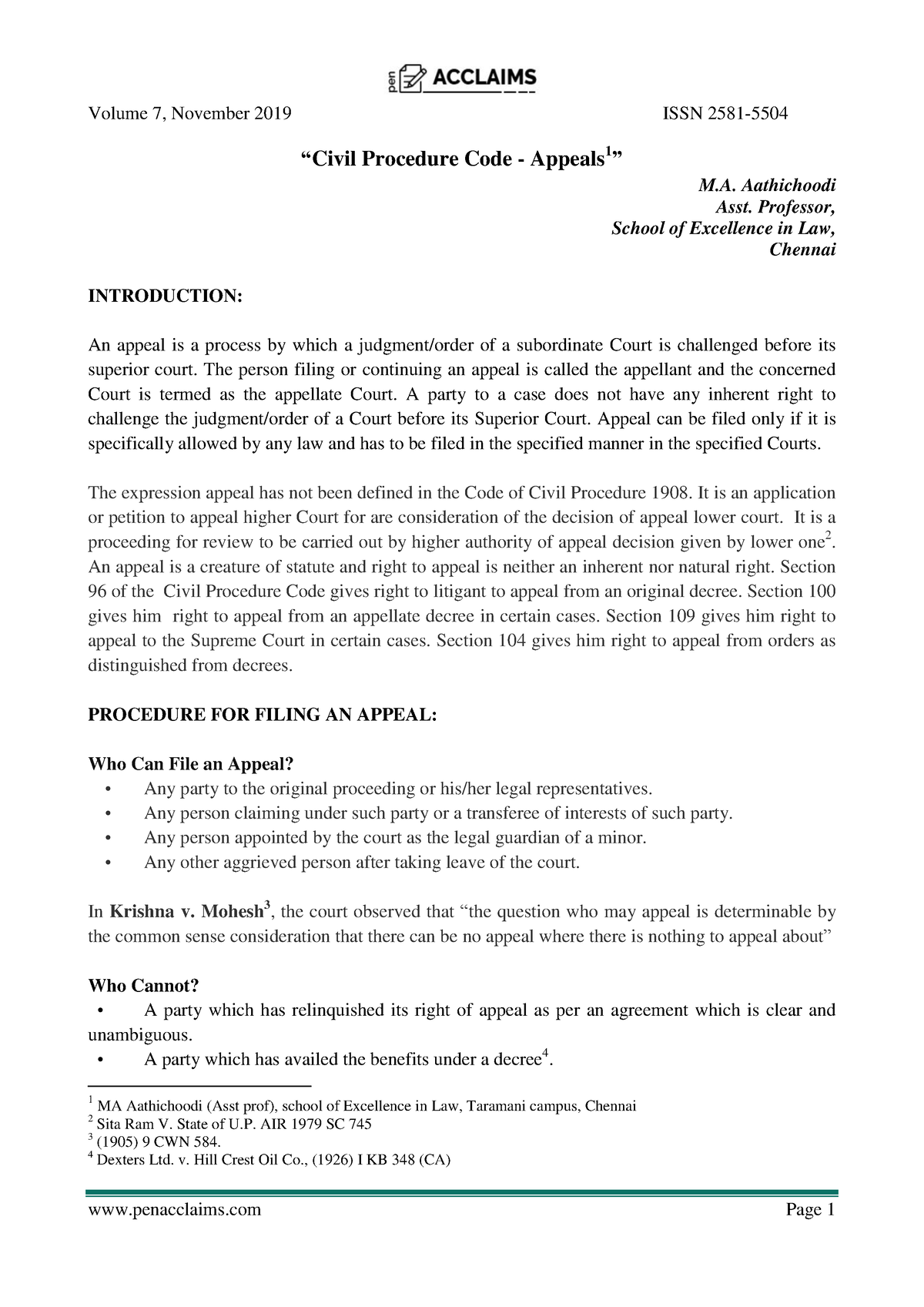 Appeals And Its Classification - “Civil Procedure Code - Appeals 1 ” M ...