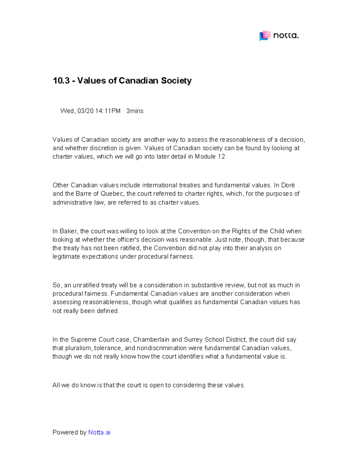 10.3 - Values of Canadian Society - 10 - Values of Canadian Society ⏰ ...