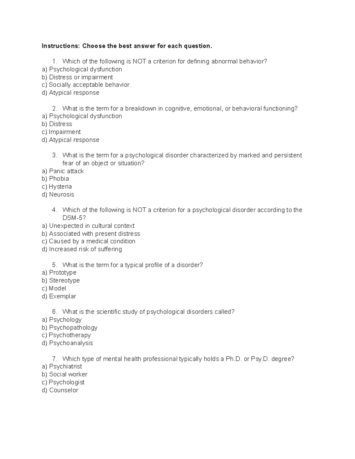 Ab Psy - Chapter 1 - Practice Test - Instructions: Choose the best ...