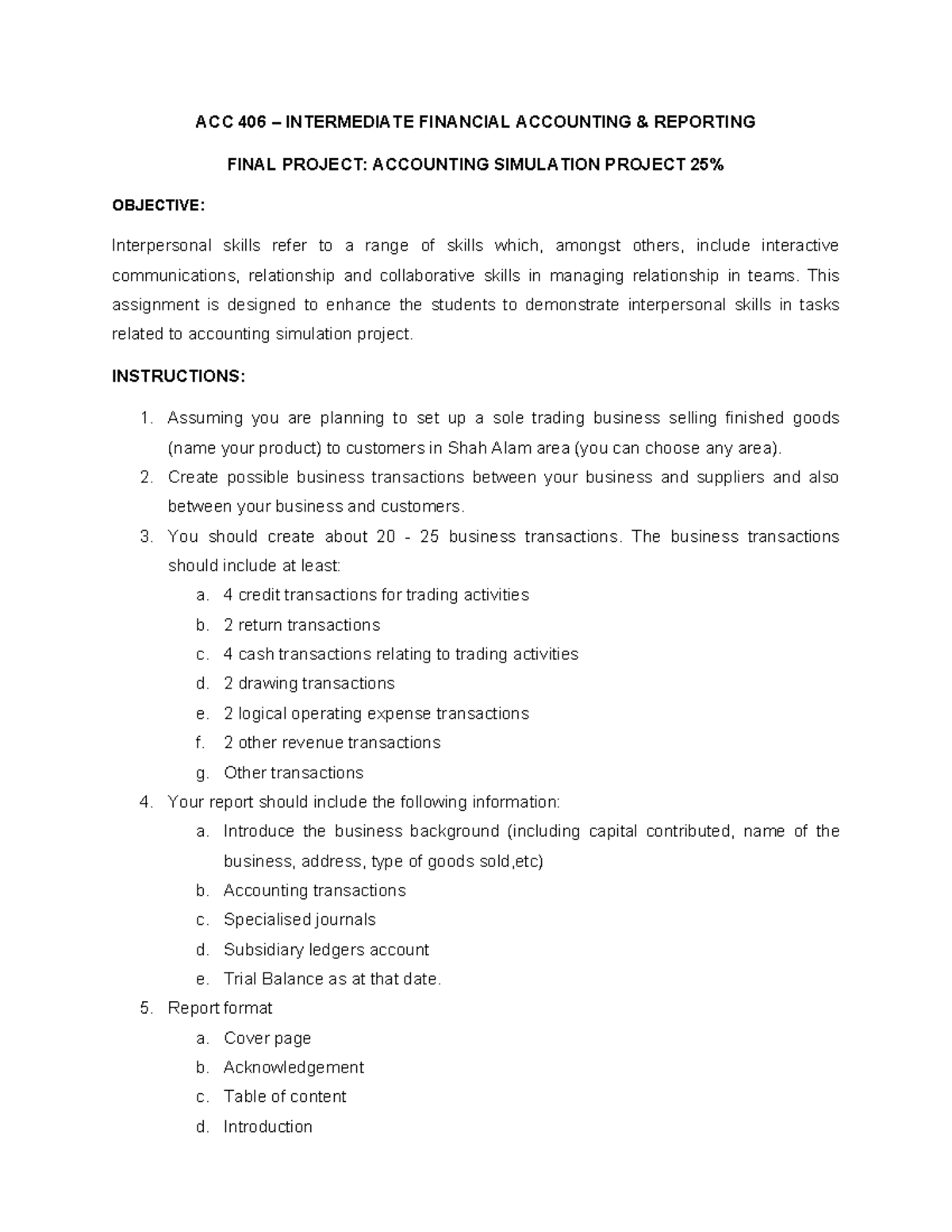 Group simulation Project ACC 406 – INTERMEDIATE FINANCIAL ACCOUNTING ...