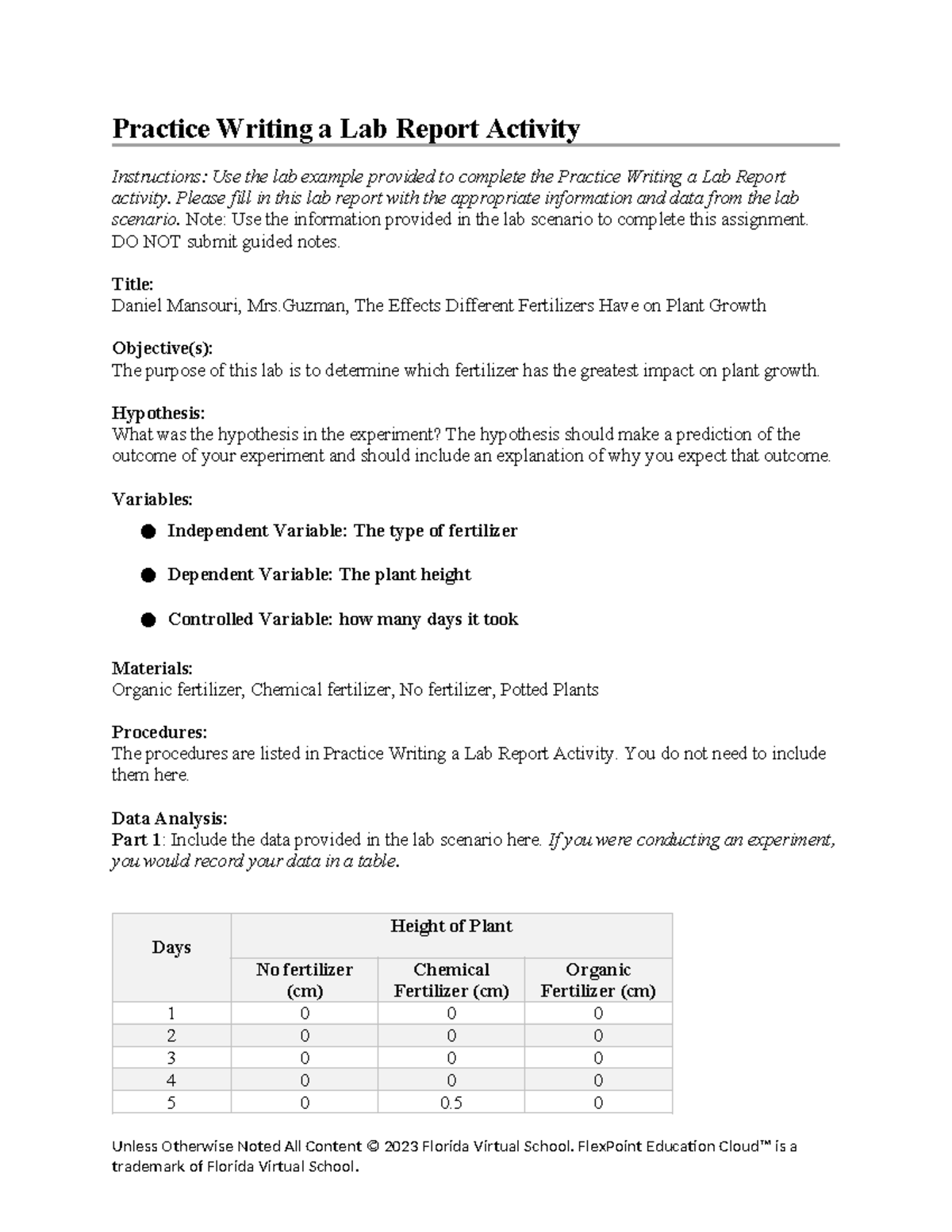 Practice writing a lab report - Practice Writing a Lab Report Activity ...