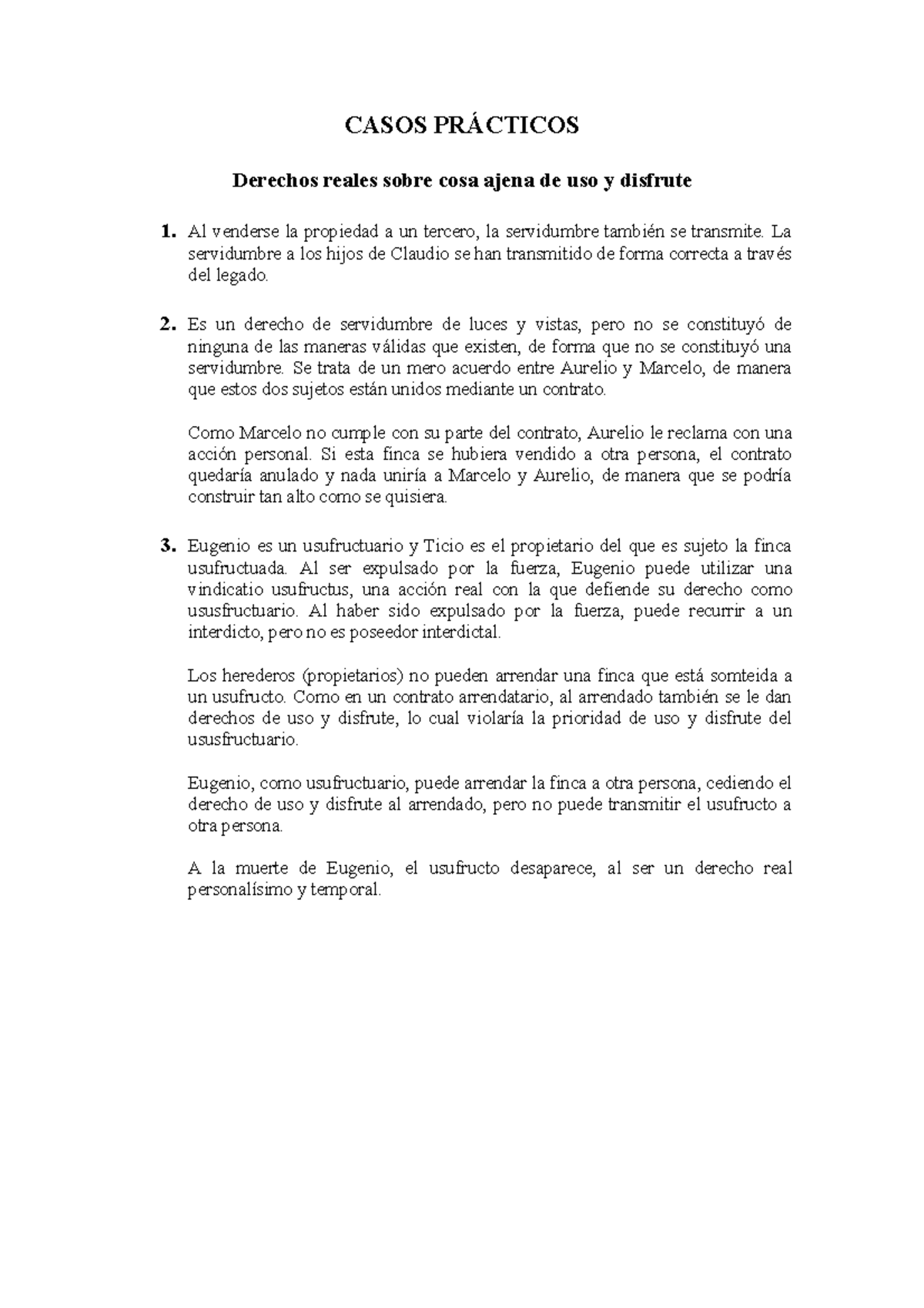 Casos PRÁ Cticos Derchos Reales Sobre COSA Ajena - CASOS PRÁCTICOS ...