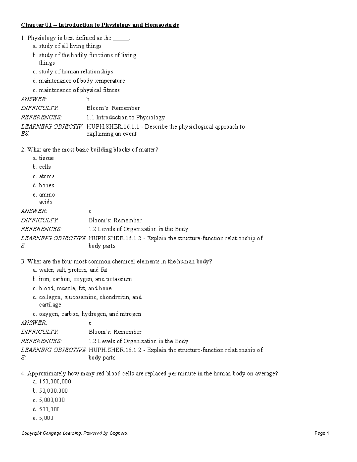 Chapter 01 Introduction To Physiology And Homeostasis - Physiology Is 