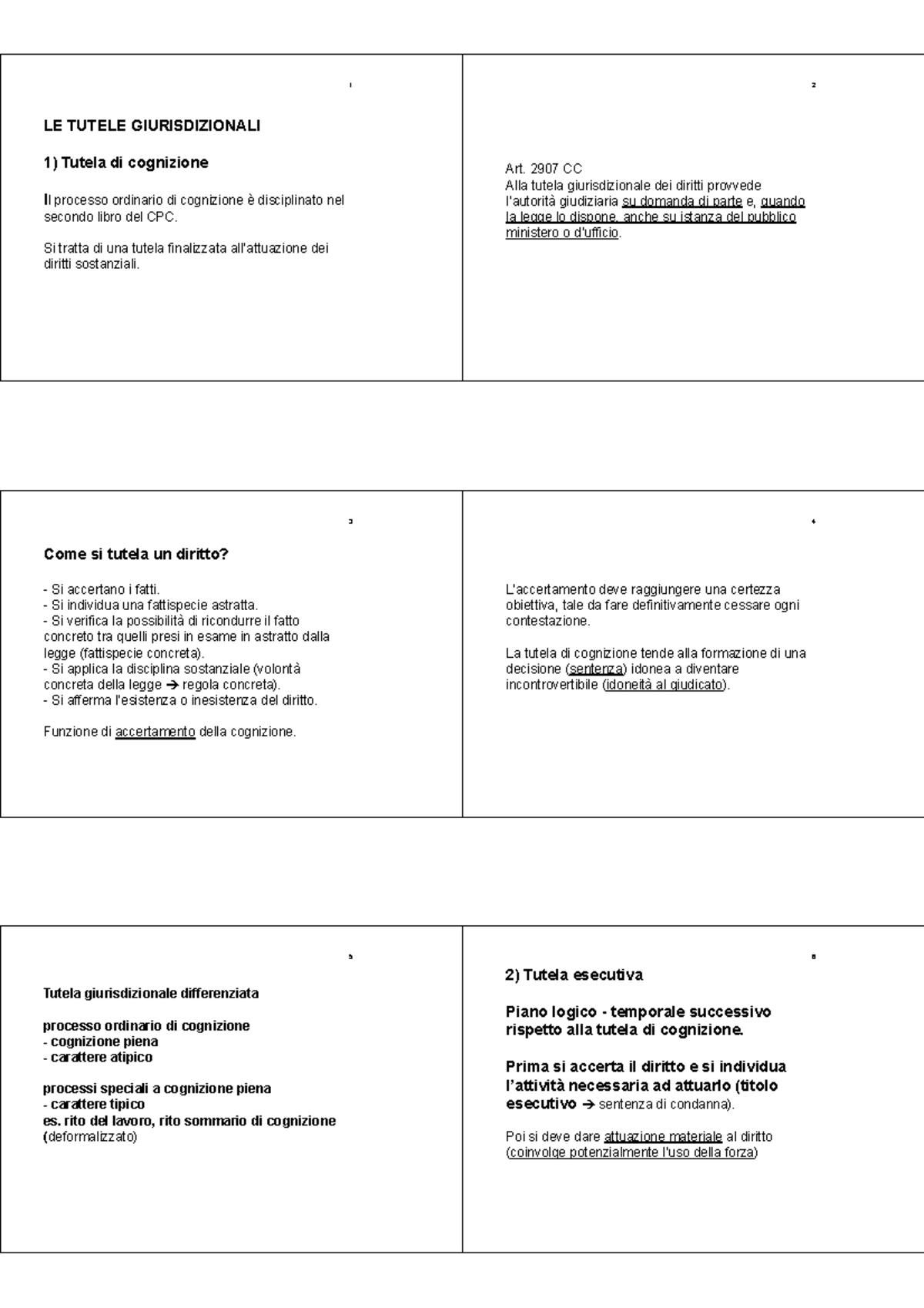 01 B - Schemi Procedura Civile - LE TUTELE GIURISDIZIONALI 1) Tutela Di ...