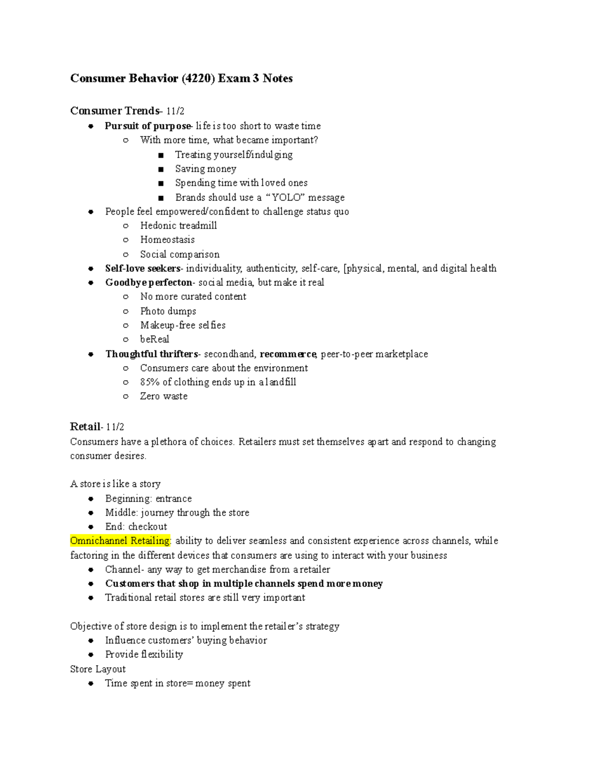 CB Exam 3 notes - Consumer Behavior (4220) Exam 3 Notes Consumer Trends ...