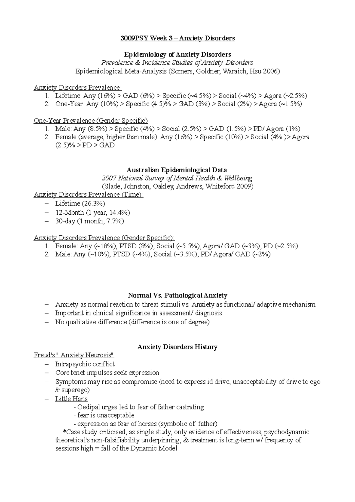 3009PSY Topic 3 - 3009PSY Week 3 – Anxiety Disorders Epidemiology of ...
