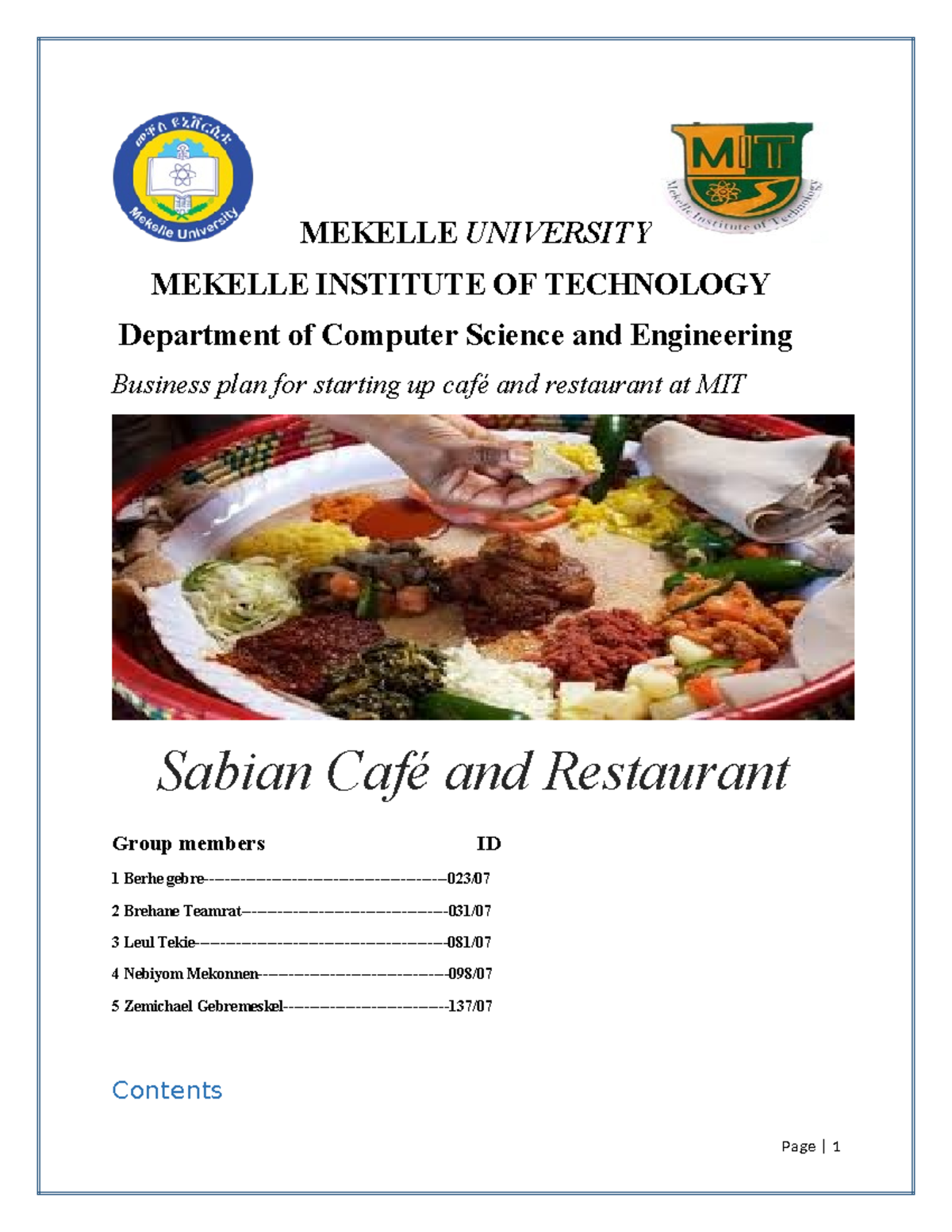 Sabianrestaurant - MEKELLE UNIVERSITY MEKELLE INSTITUTE OF TECHNOLOGY ...