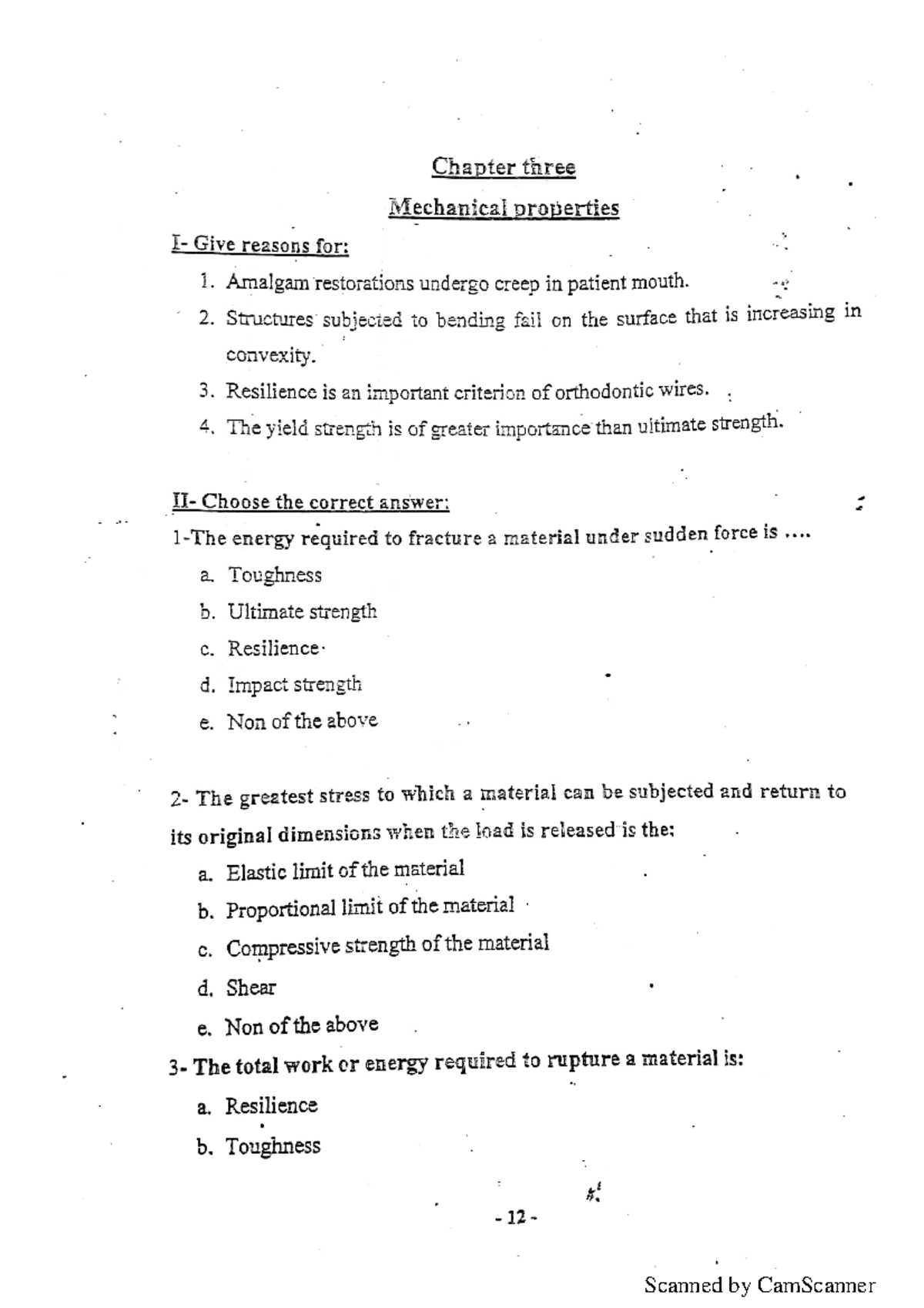 Mechanical properties (Questions and Answers) Dental Materials I