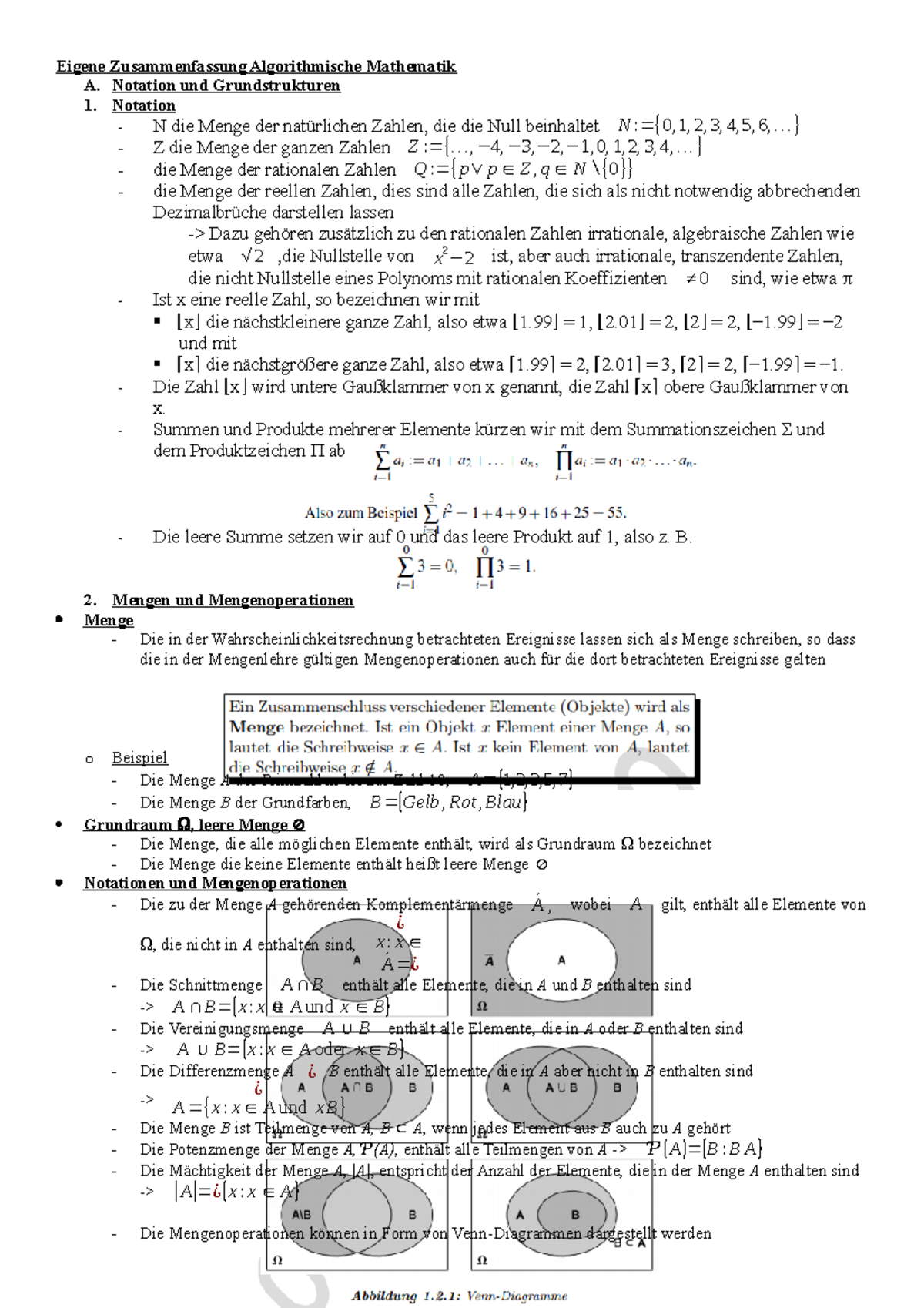 Eigene Zusammenfassung Algorithmische Mathematik - Notation und ...
