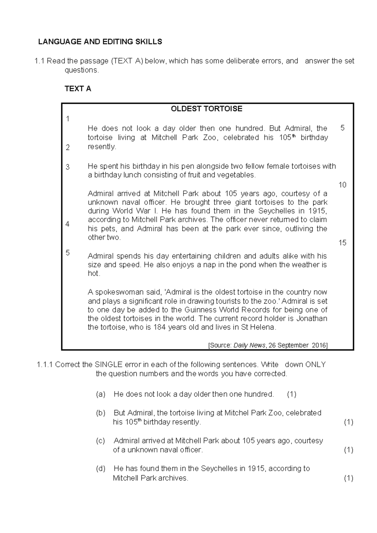TEST - mock test for english teachers - LANGUAGE AND EDITING SKILLS 1 ...