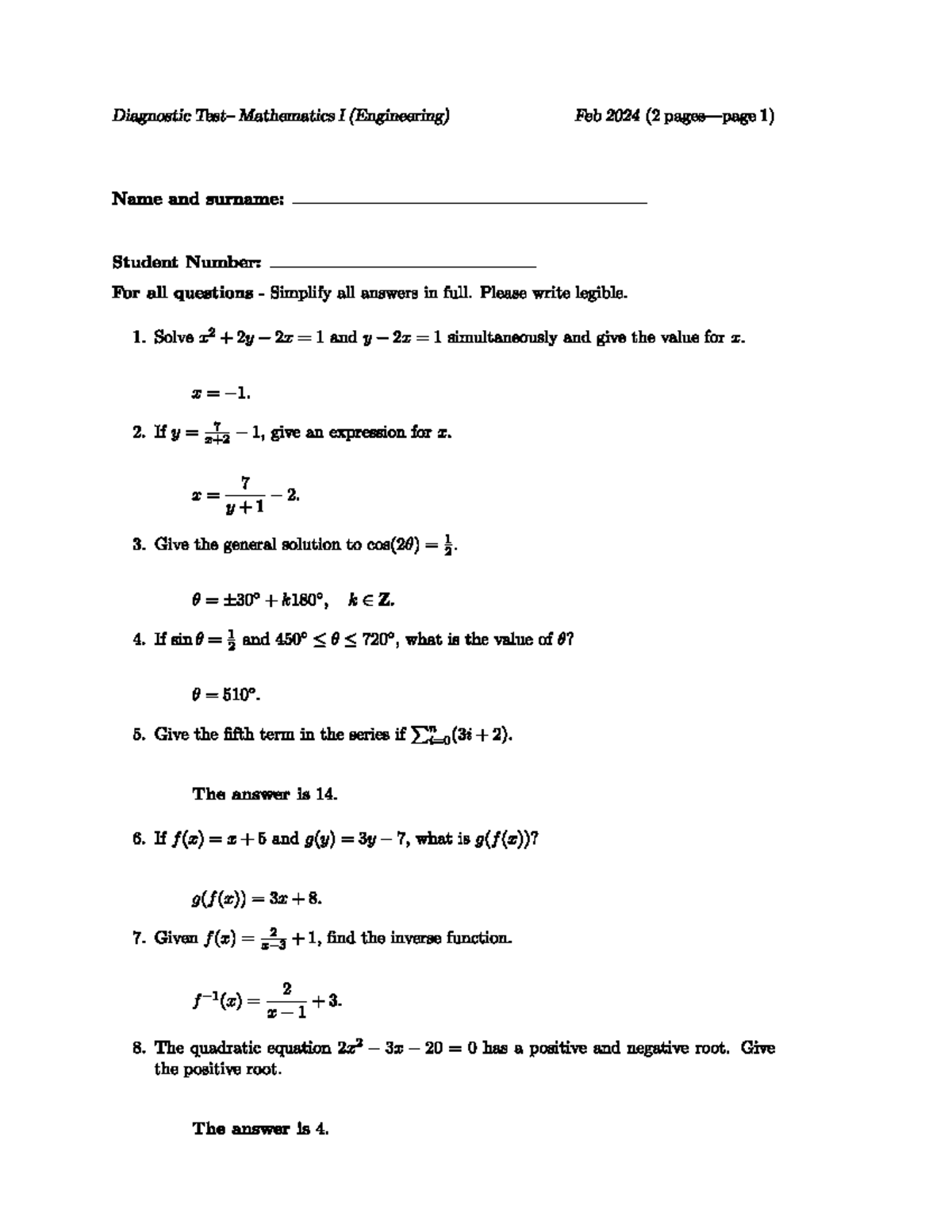 Student memo - Summary Engineering Mathematics IB - MATH1043 - Studocu