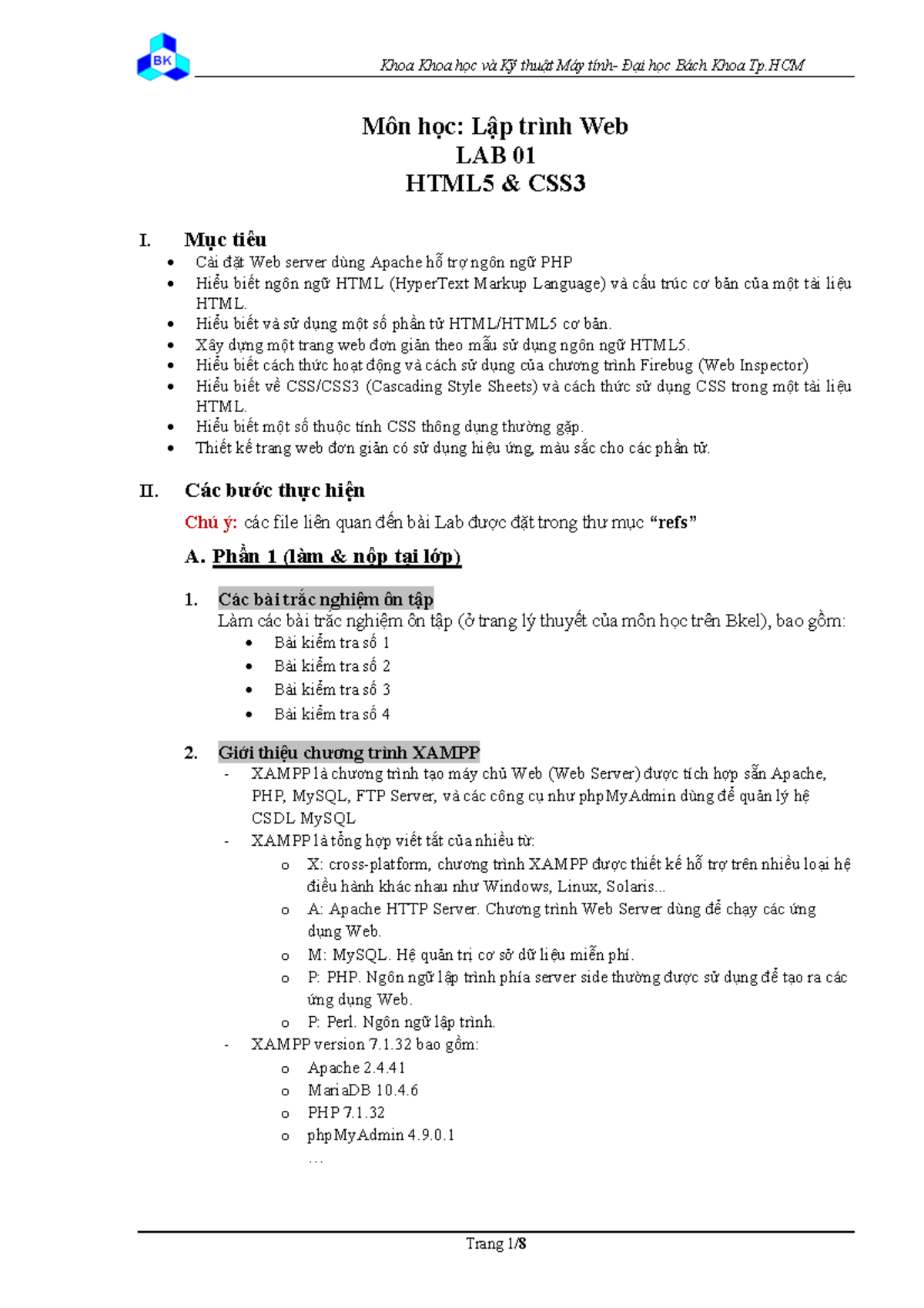 Lab01 - lab - Môn hßc: L¿p trình Web LAB 01 HTML5 & CSS I. Mÿc tiêu Cài ...