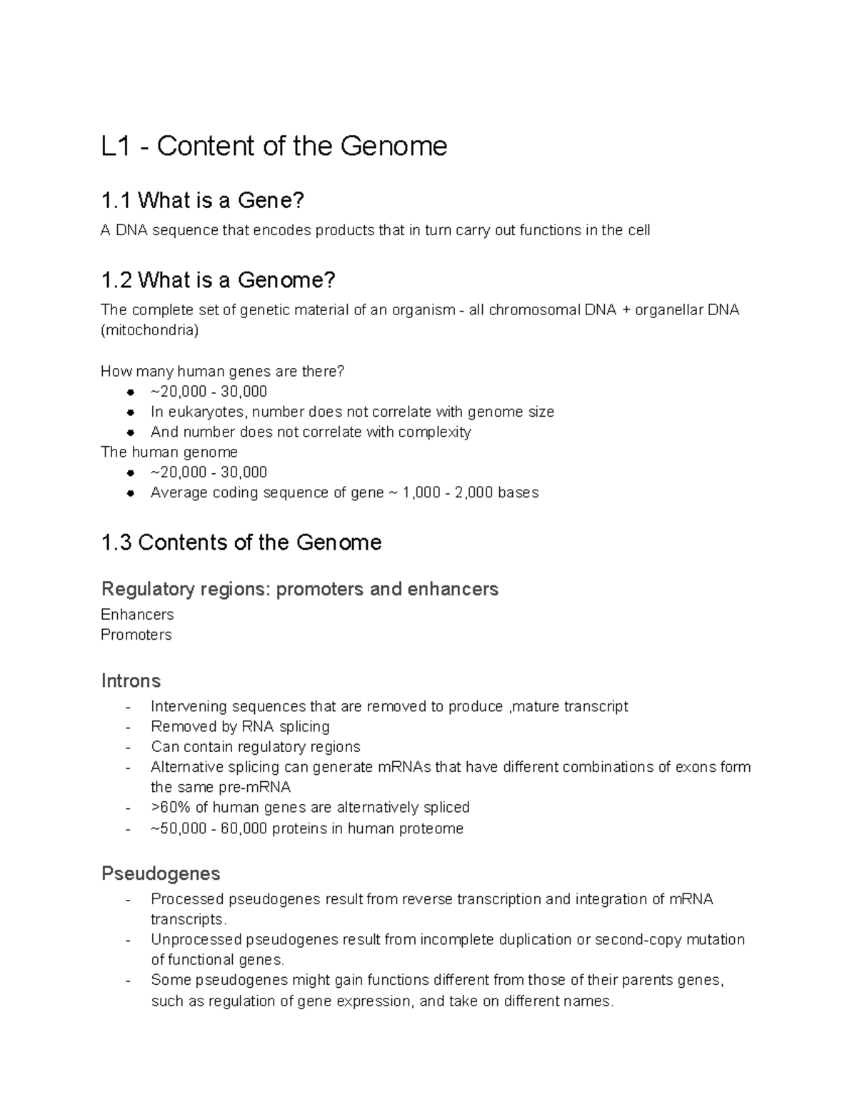 Bcmb3001 Module 1 Regulation L1 Content Of The Genome 1 What Is A