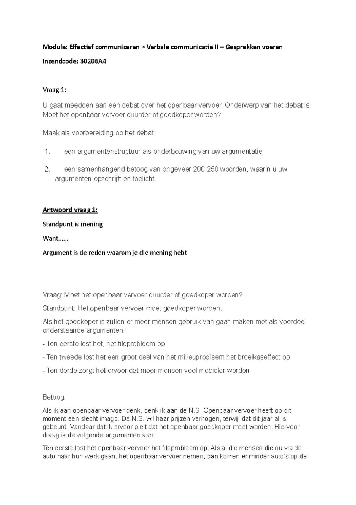 Verbale communicatie II - Gesprekken voeren - Inzendcode 30206 A4 ...