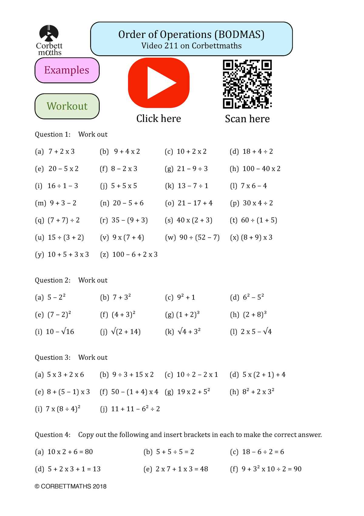 Corbettmaths Order Of Operations Answers