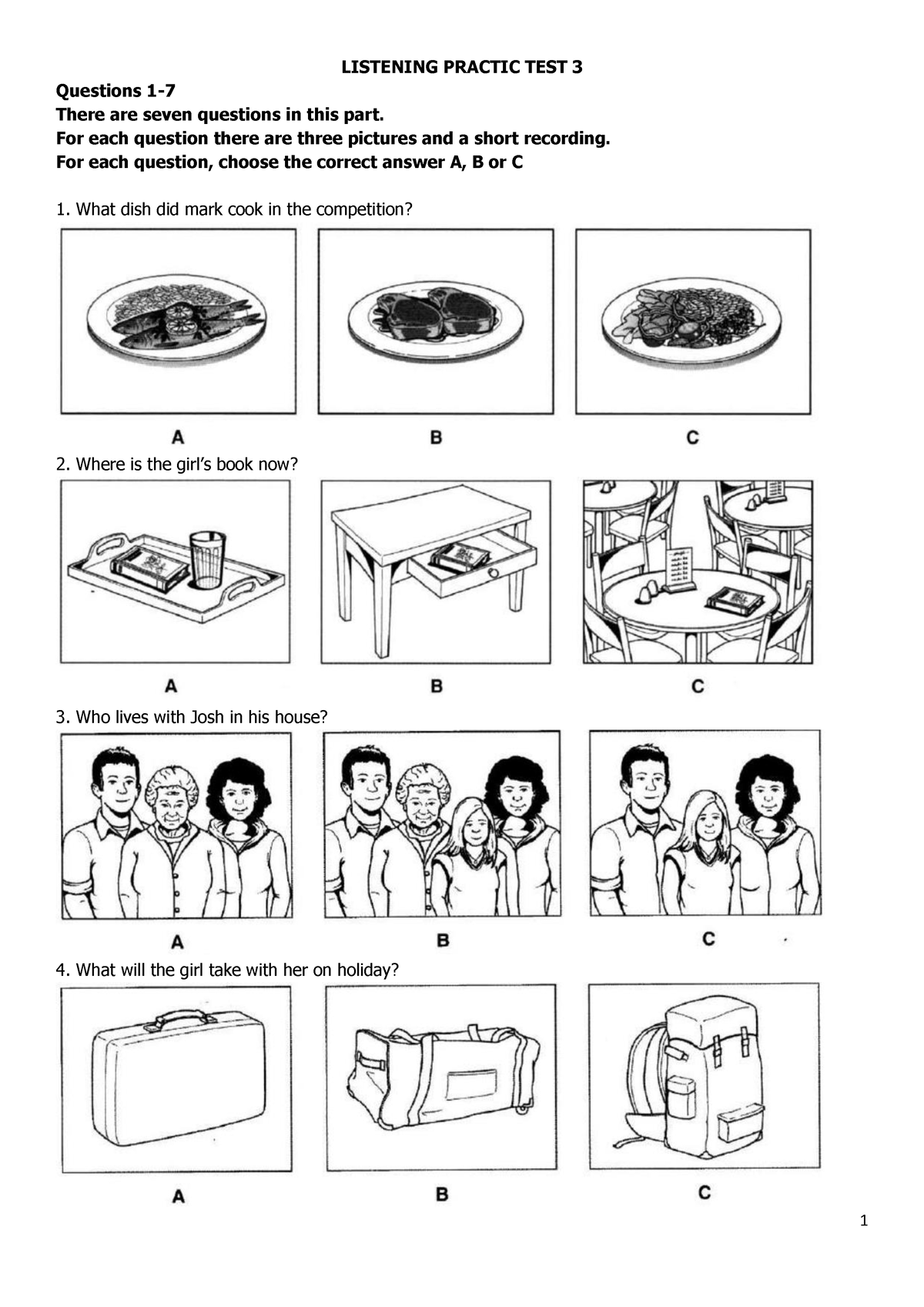 Listening Practic TEST 3 - 1 LISTENING PRACTIC TEST 3 Questions 1 ...