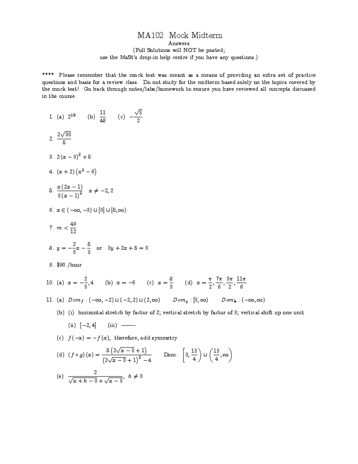 Exam 2019, questions and answers - MA102 Mock Midterm Answers (Full ...
