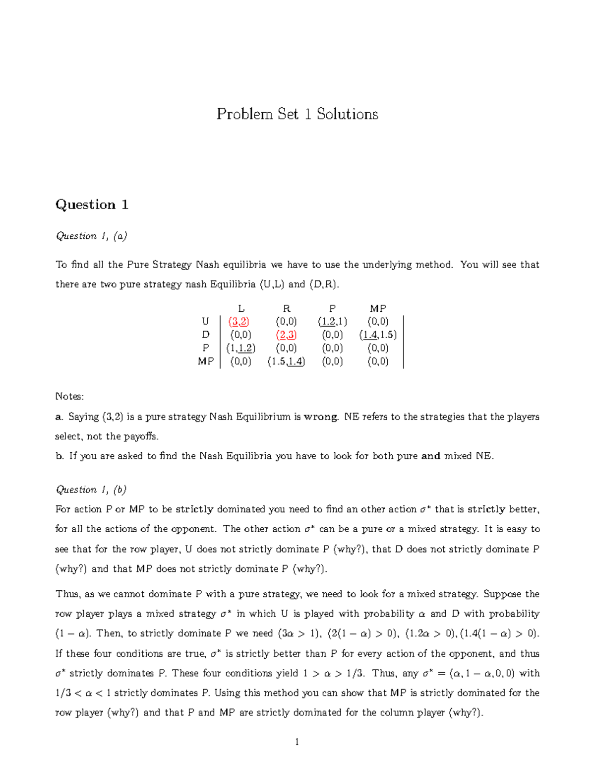 PS1 Solution - Problem Set 1 Answers - Problem Set 1 Solutions Question ...