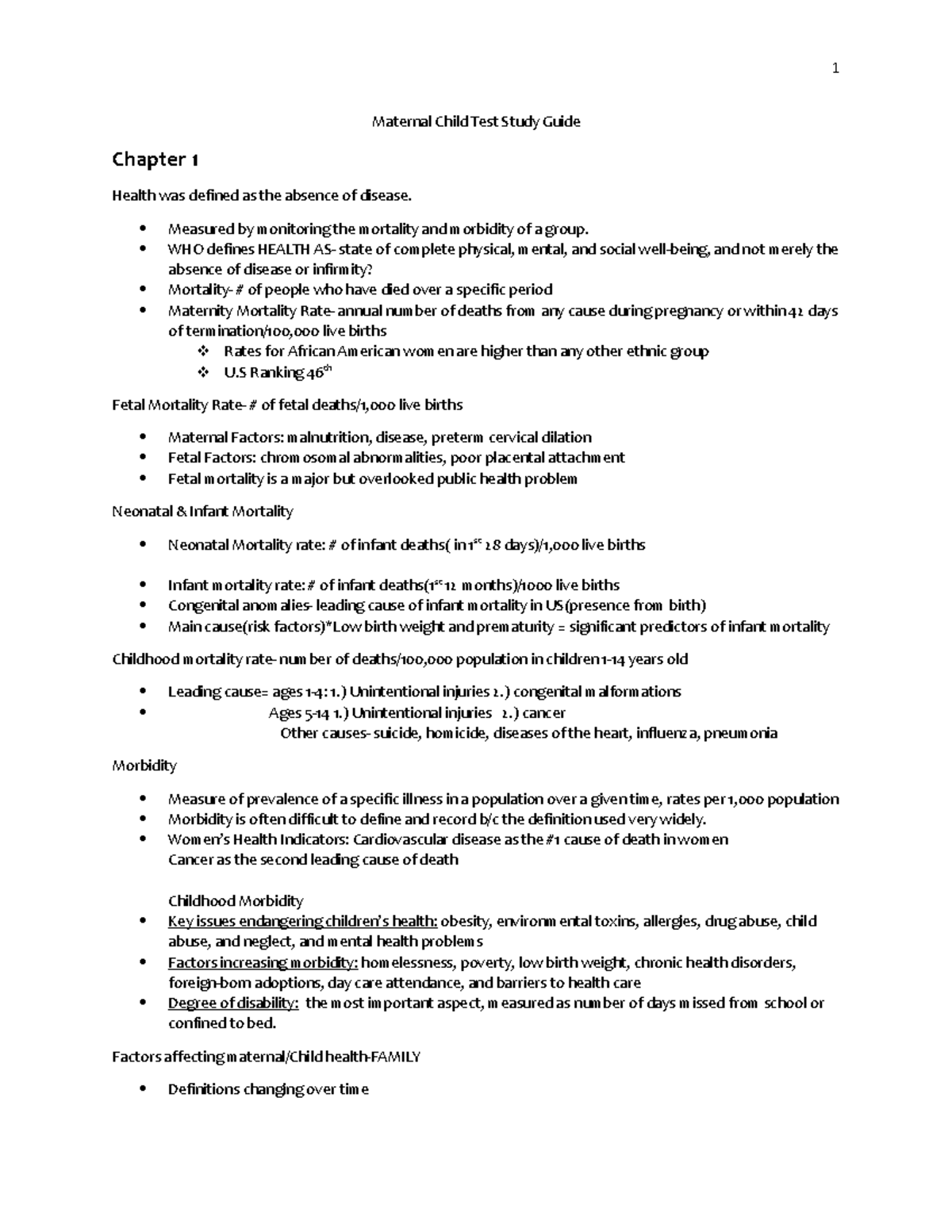 Maternal Child Study Guide Chapter 1-20 - Maternal Child Test Study ...