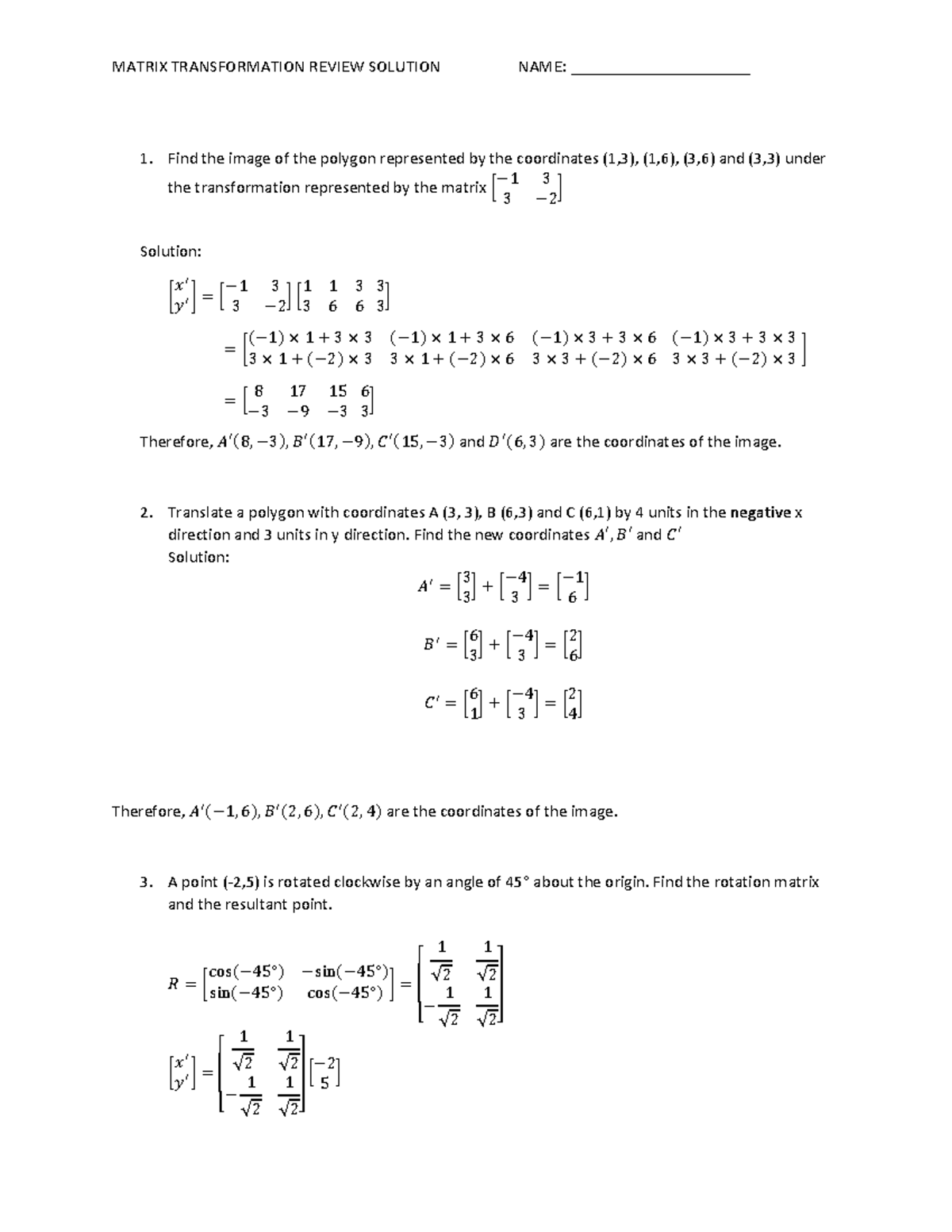 Matrix transformation Review Solution - Find the image of the polygon ...