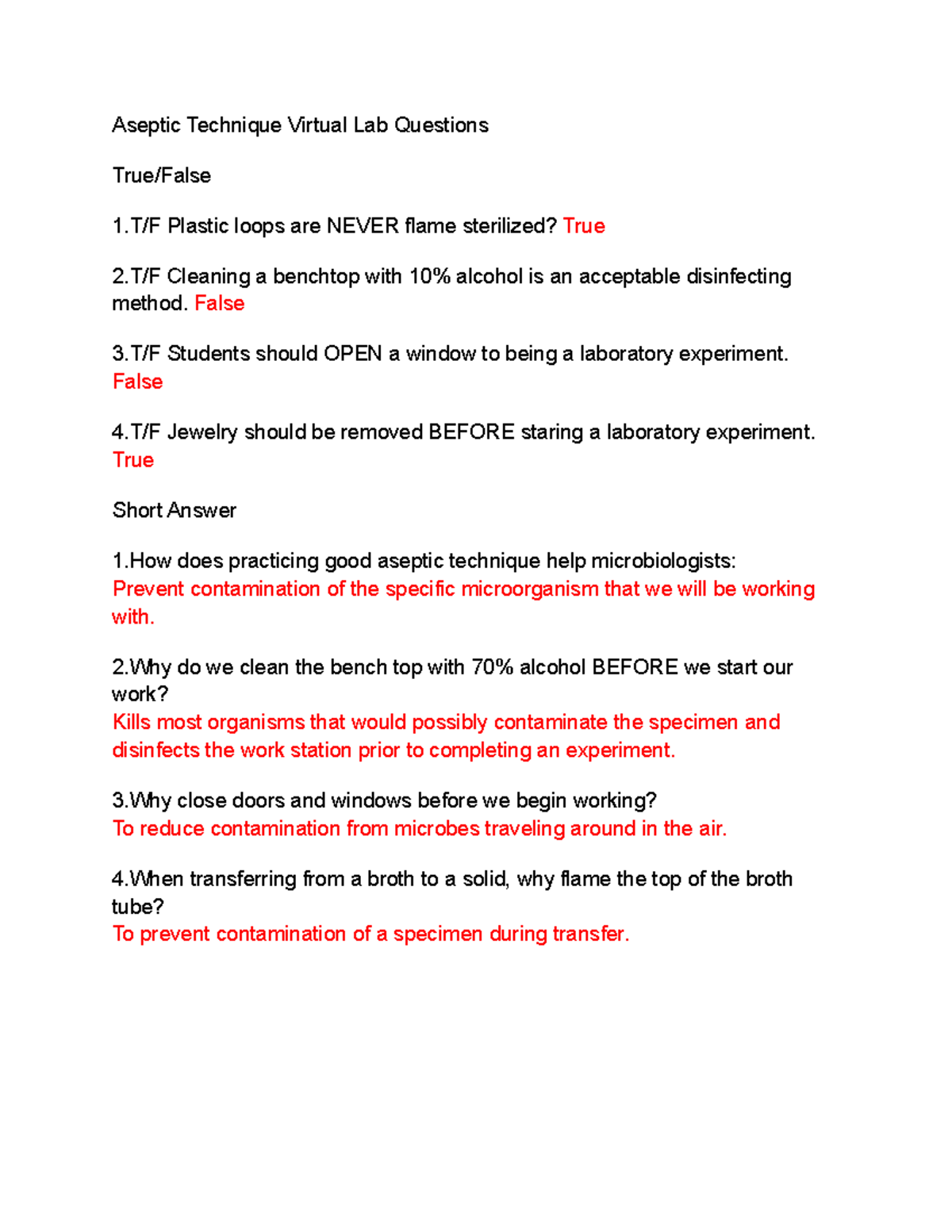 Aseptic Technique Virtual Lab Questions Aseptic Technique Virtual Lab