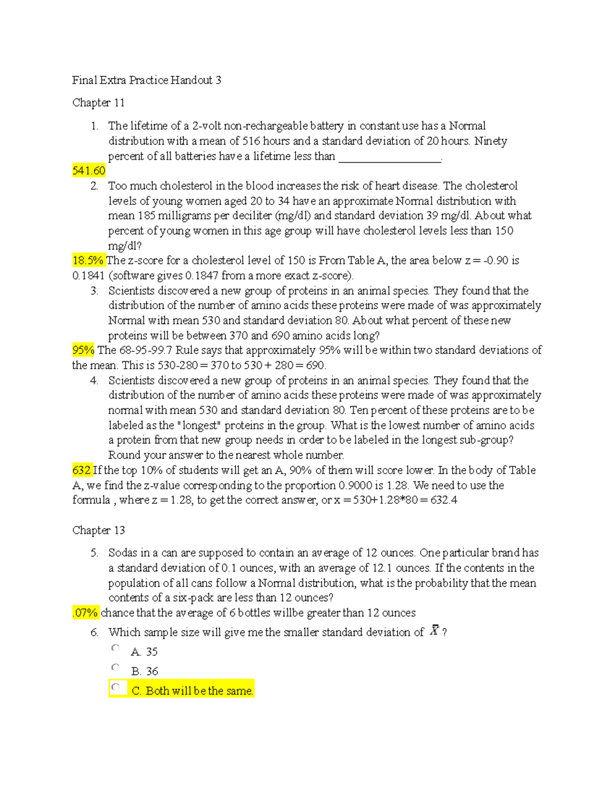 Wk 10-130 Final Review Handout 3 - Final Extra Practice Handout 3 ...