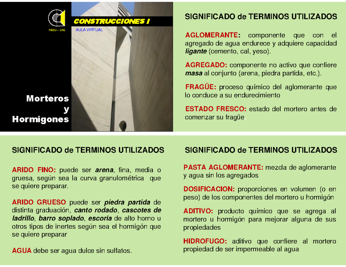2-Morteros y Hormigones - Morteros y Hormigones CONSTRUCCIONES I FADU ...