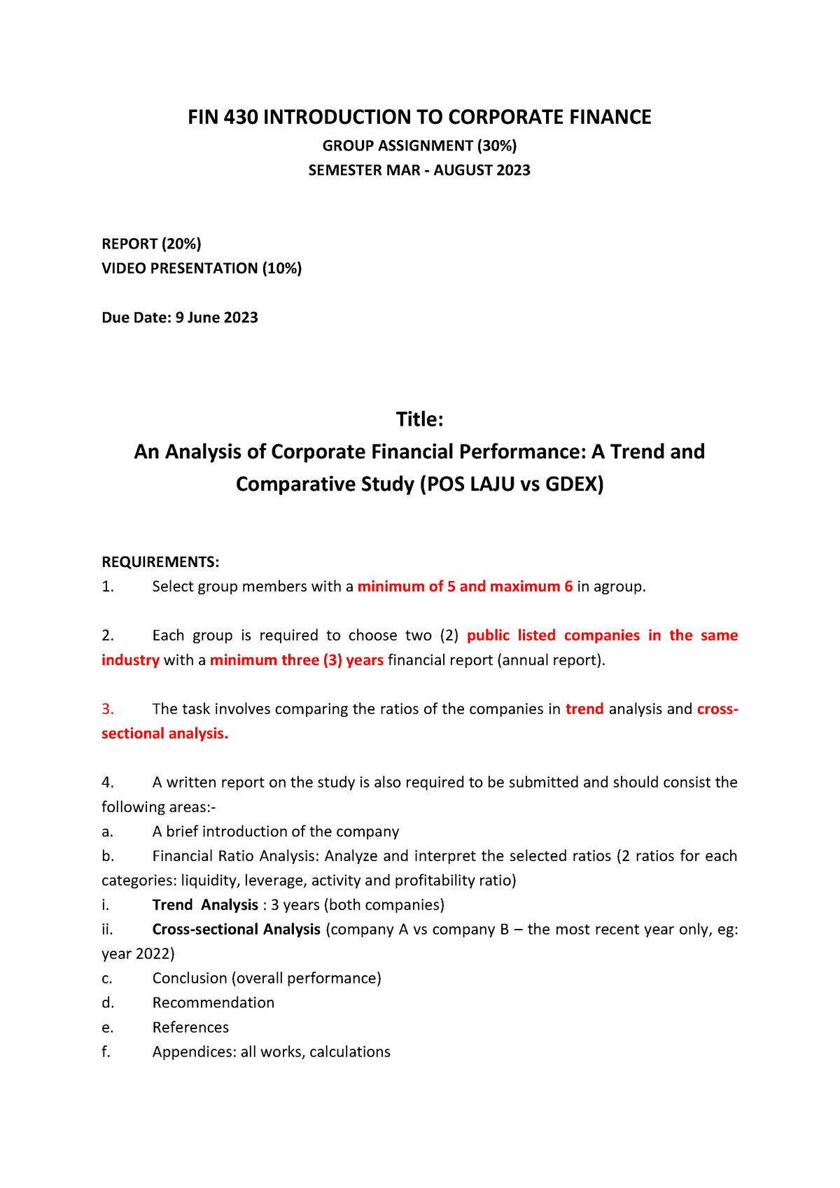 fin430 group assignment company analysis