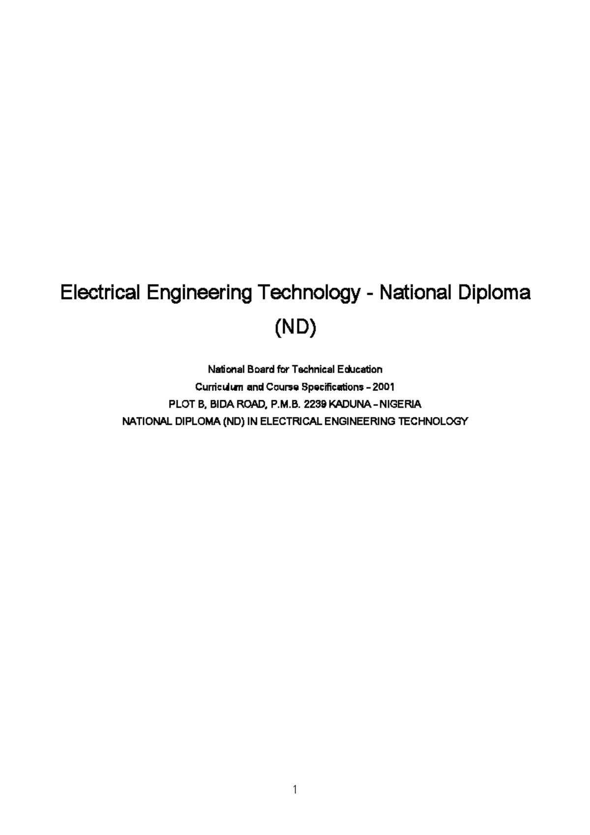 ND Electrical Curriculum and course specifications - Electrical ...