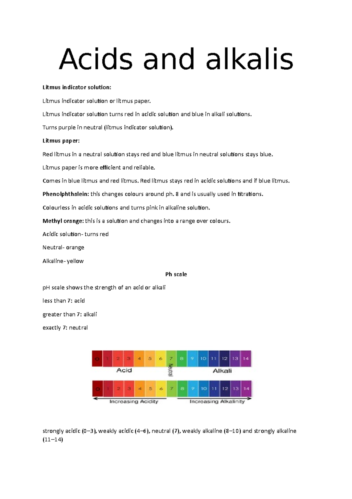 Tests for acid and alkalis Acids and alkalis Litmus indicator