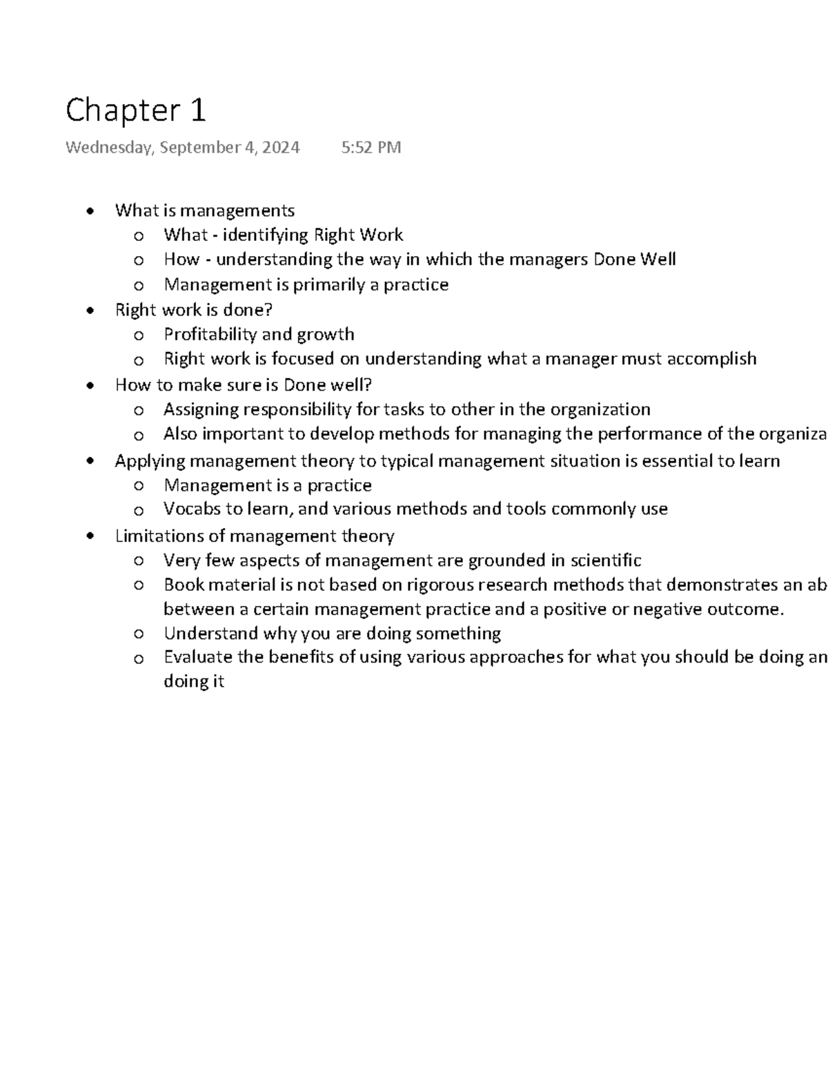 Chapter 1 Study Guide - • What is managements What - identifying Right ...
