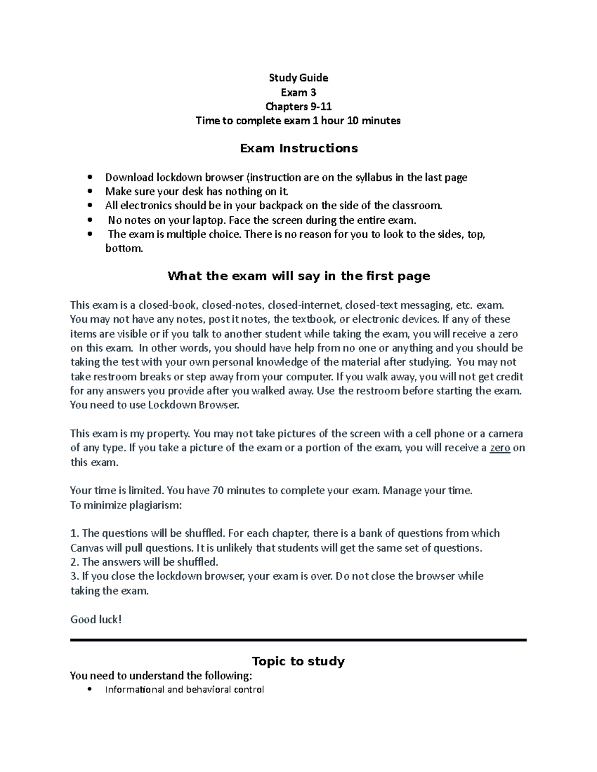 Study Guide Exam3 - dasdadasd - Study Guide Exam 3 Chapters 9- Time to ...