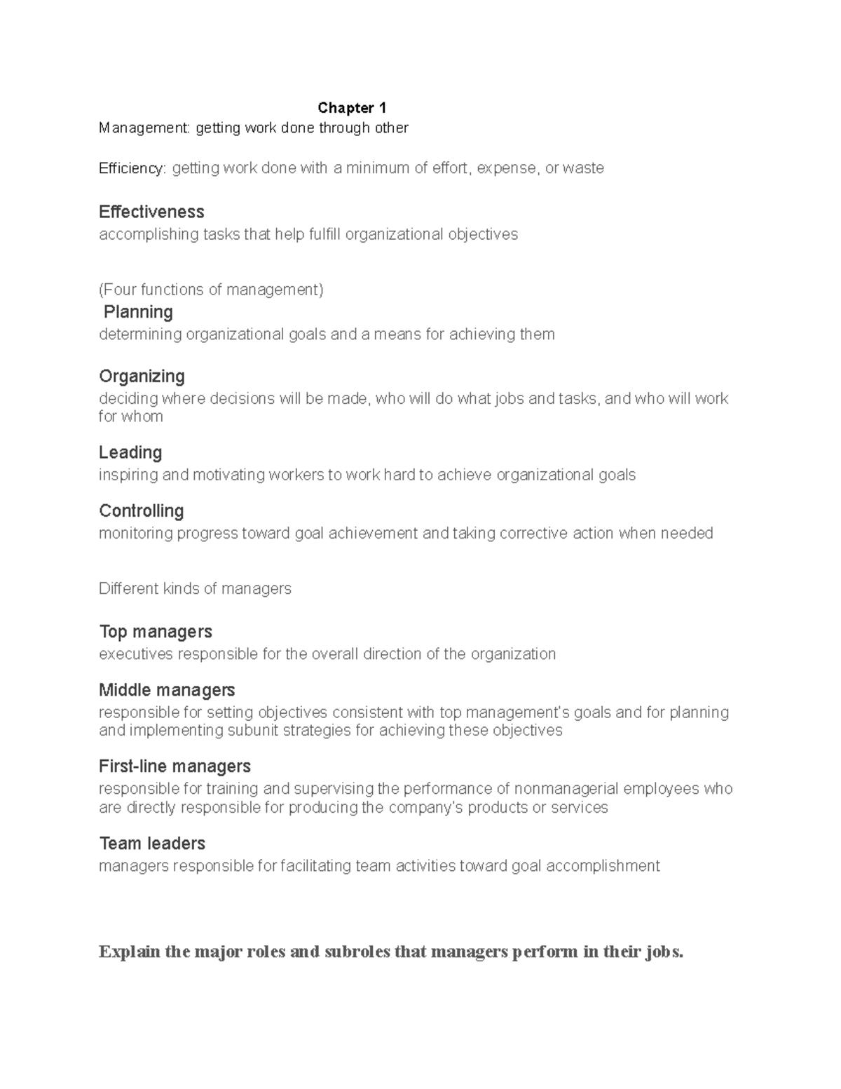 Managemnt midterm 1 terms - MGMT:2100 - IOWA - Studocu
