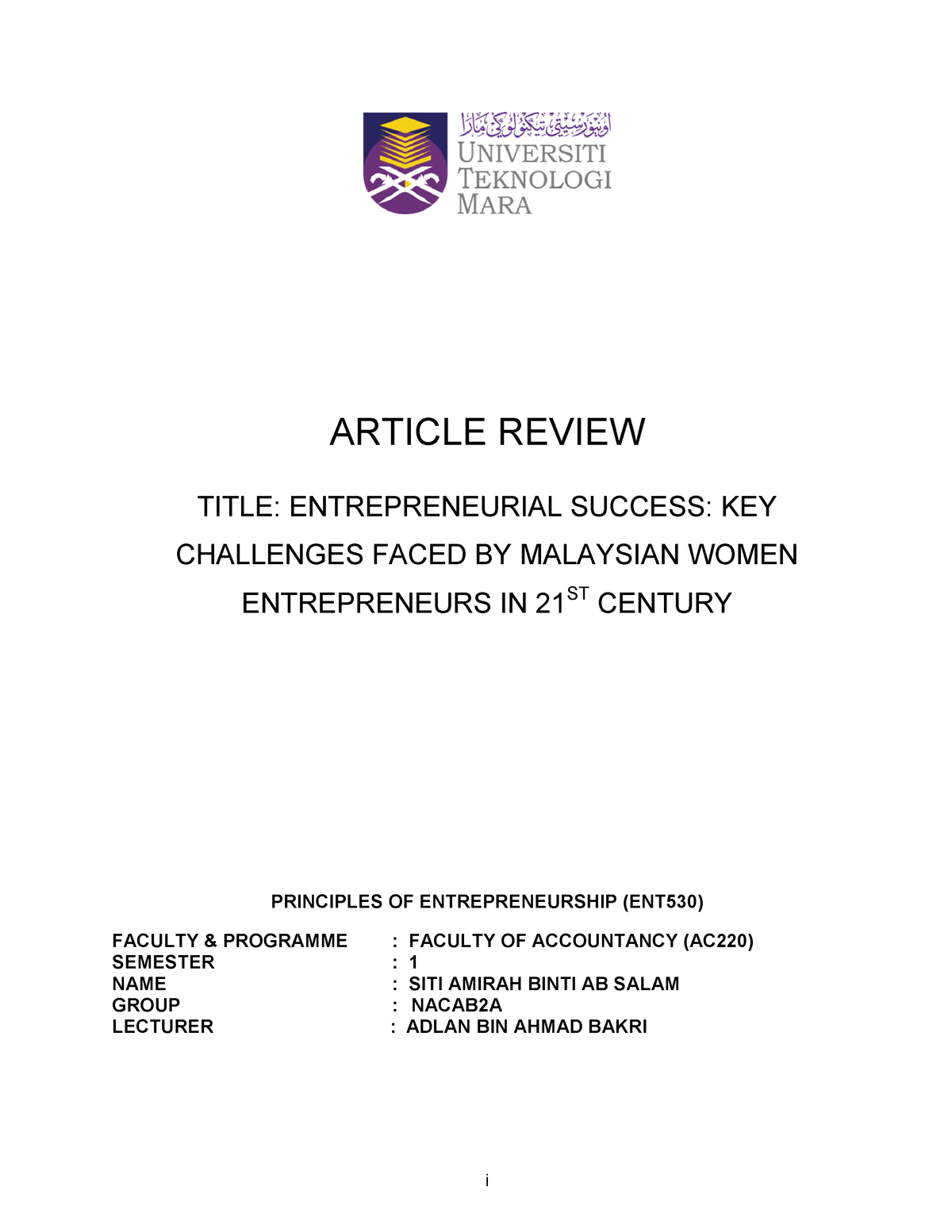 example of article review on entrepreneurship