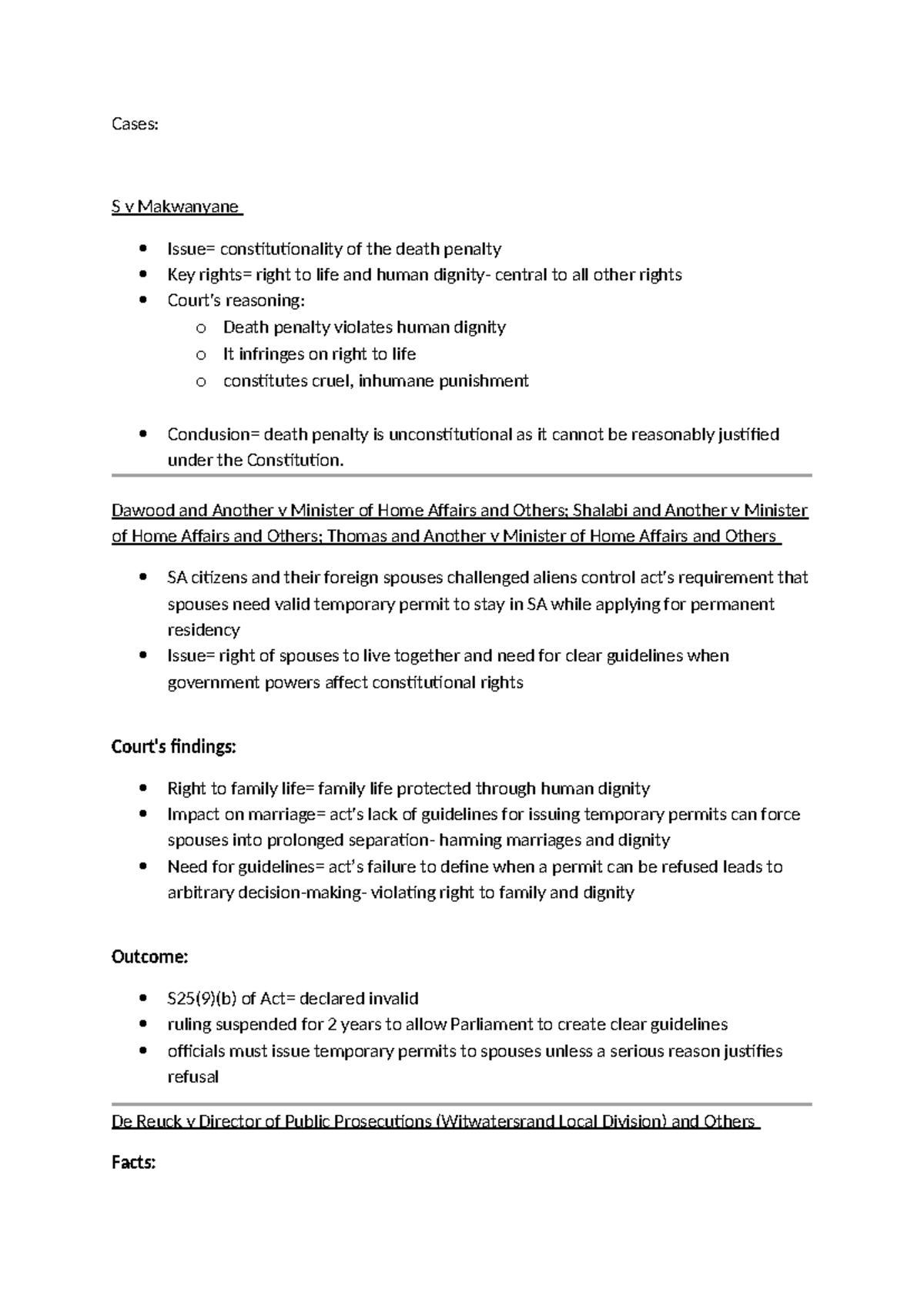 Cases - Summary Constitutional Law 202 - Cases: S v Makwanyane Issue ...