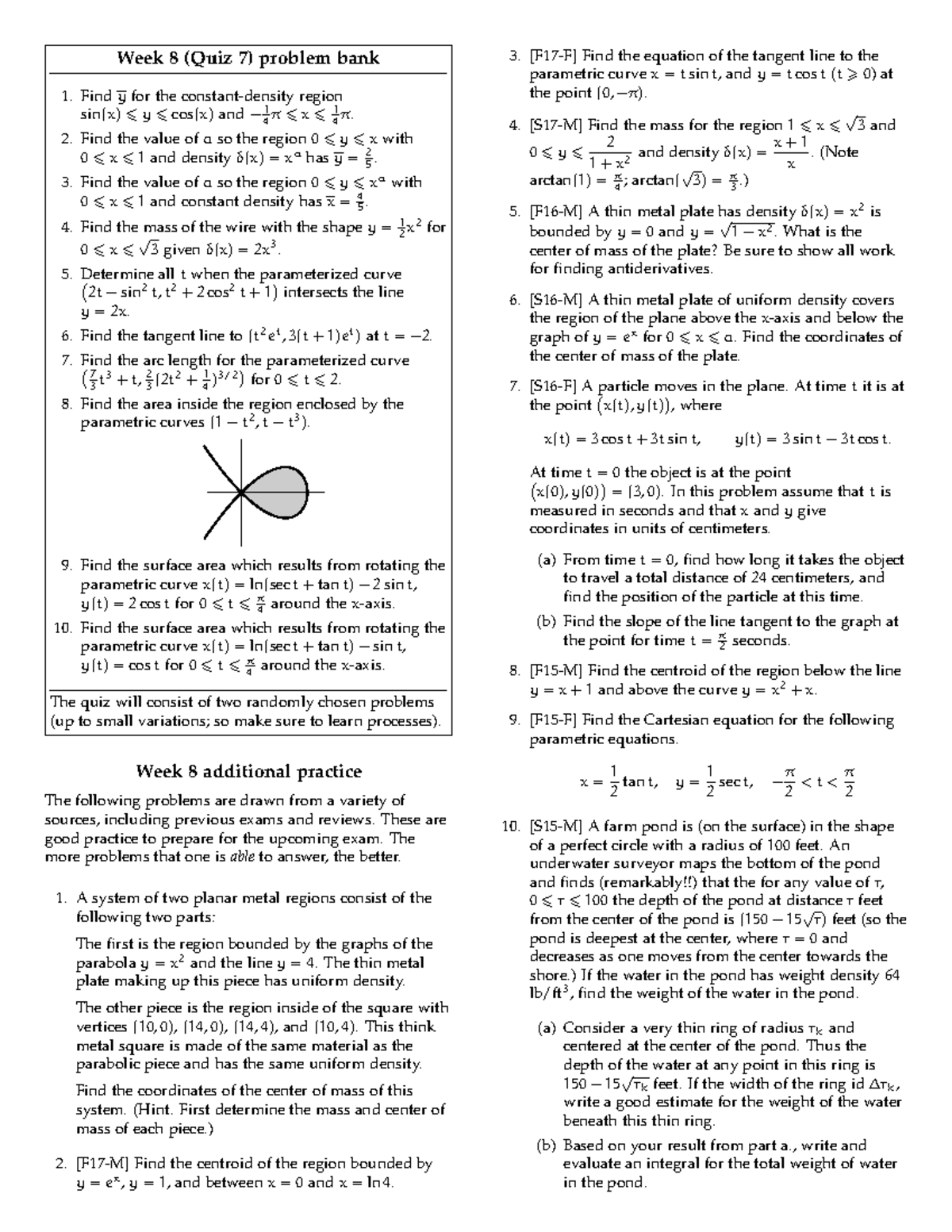 166 quiz07 - Calculus II quiz # 7 - Week 8 (Quiz 7) problem bank Find y ...
