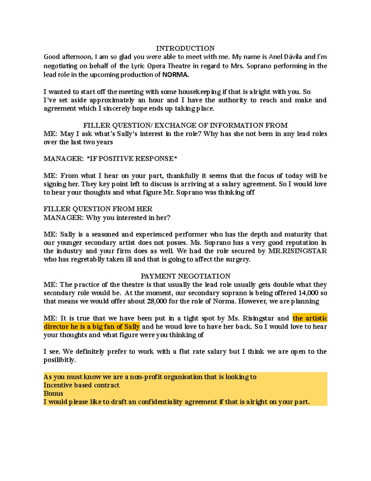 Script of negotiation plan INTRODUCTION Good afternoon, I am so glad