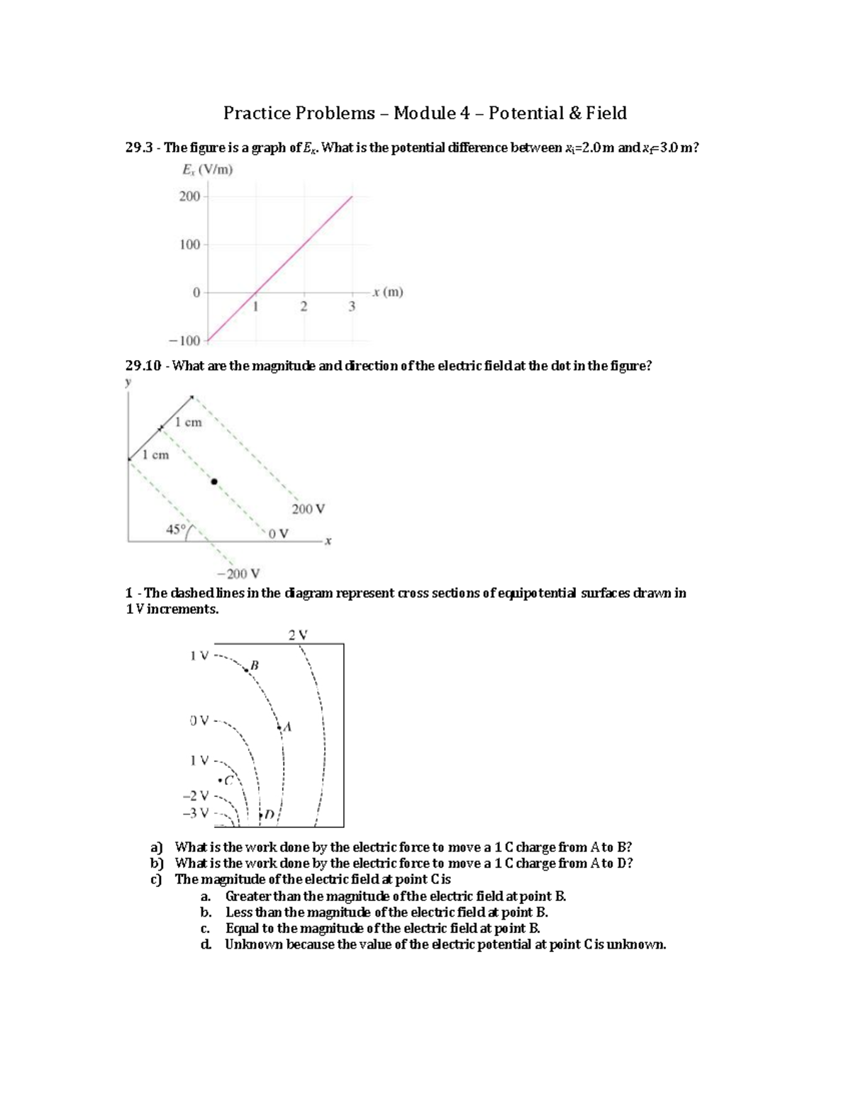PP4potential And Field Practice Problems Module 4 Potential