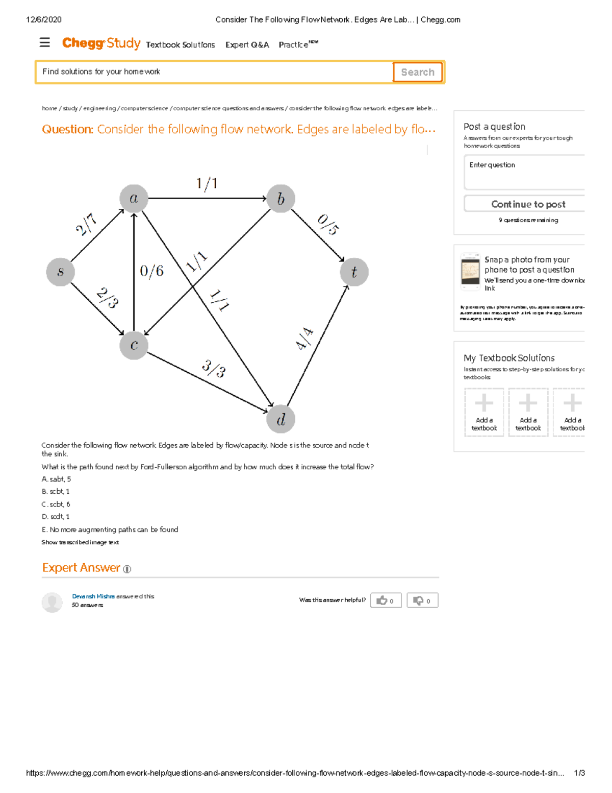 A2some notes to learn - 12/6/2020 Consider The Following Flow Network ...