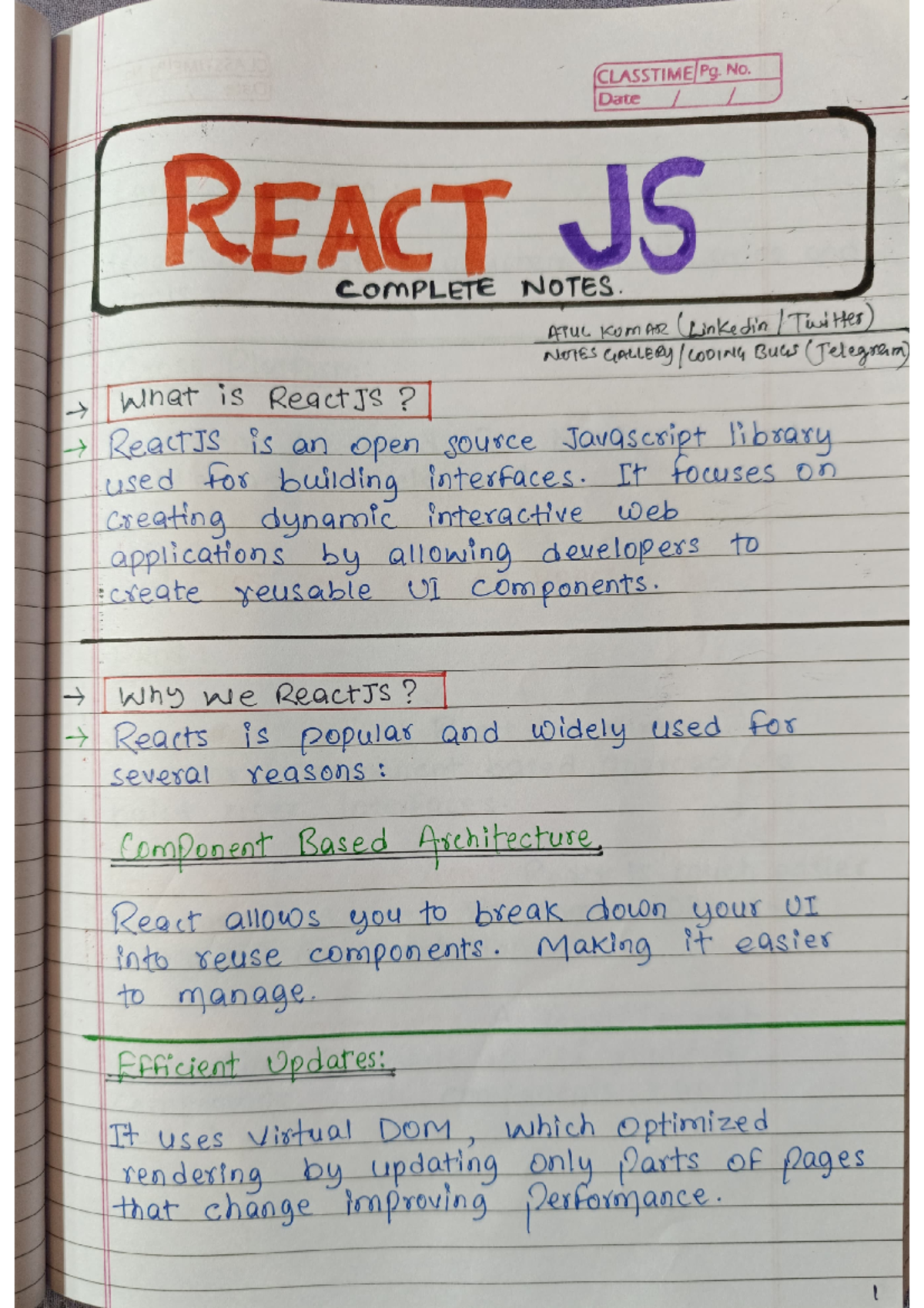 React Js Complete 💯 Notes Atul Kumar - M.Tech: Power System Engineering ...