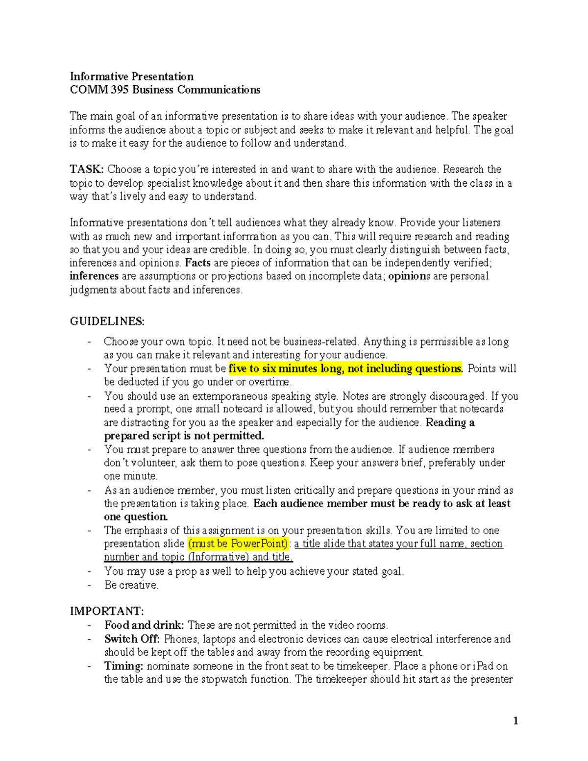 Informative Instructions - 1 Informative Presentation COMM 395 Business ...