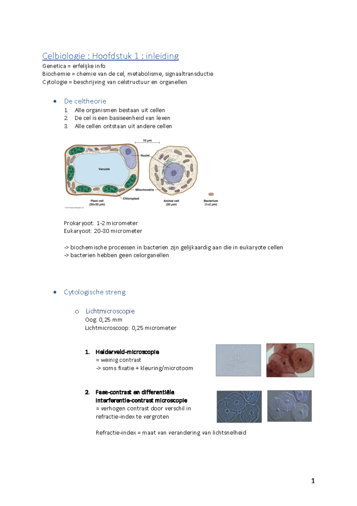 Celbiologie Samenvatting H1 + H2 - Celbiologie : Hoofdstuk 1 ...